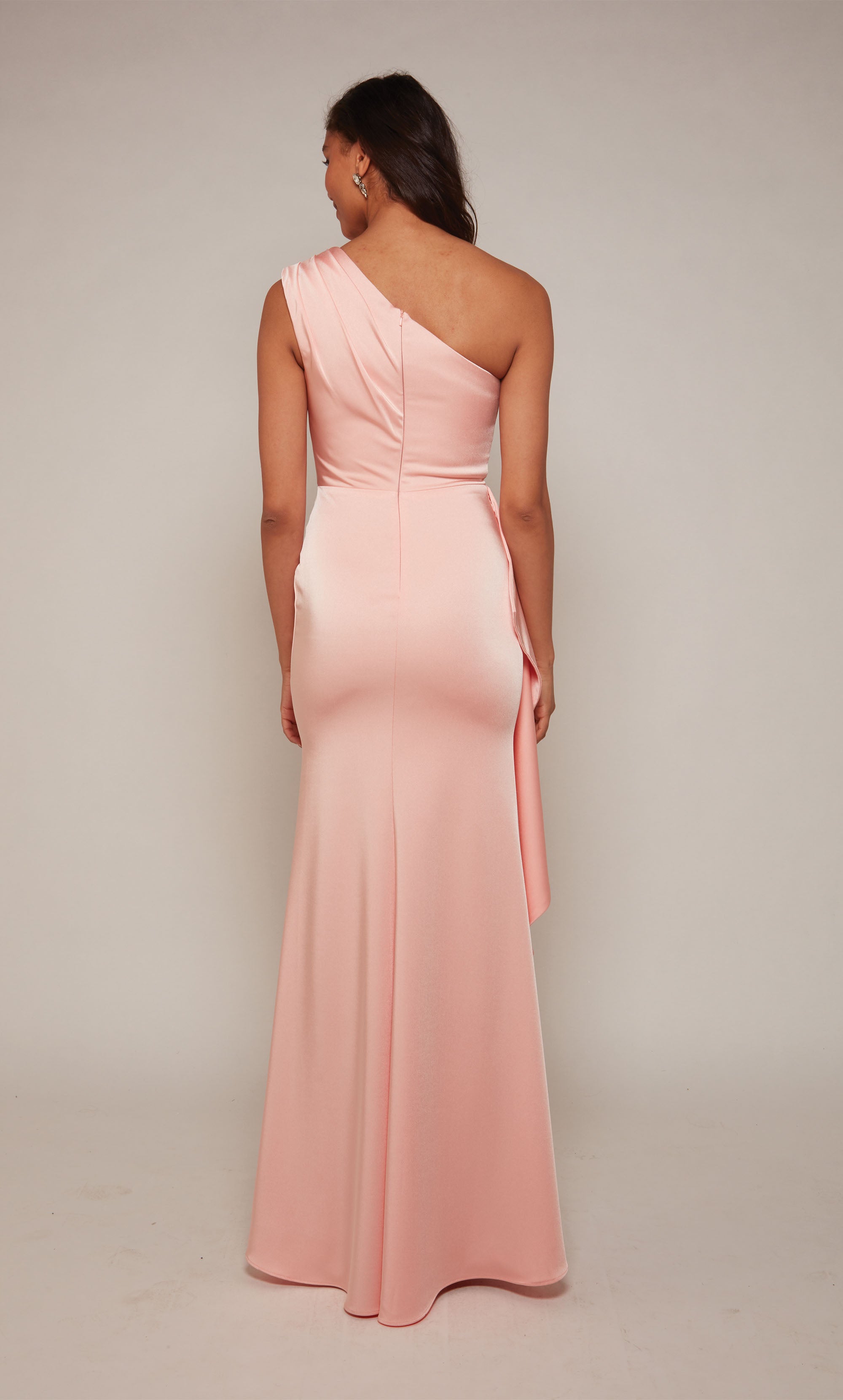 One Shoulder Stretch Crepe Draped Ruffle Mother Of The Bride Dress #27624