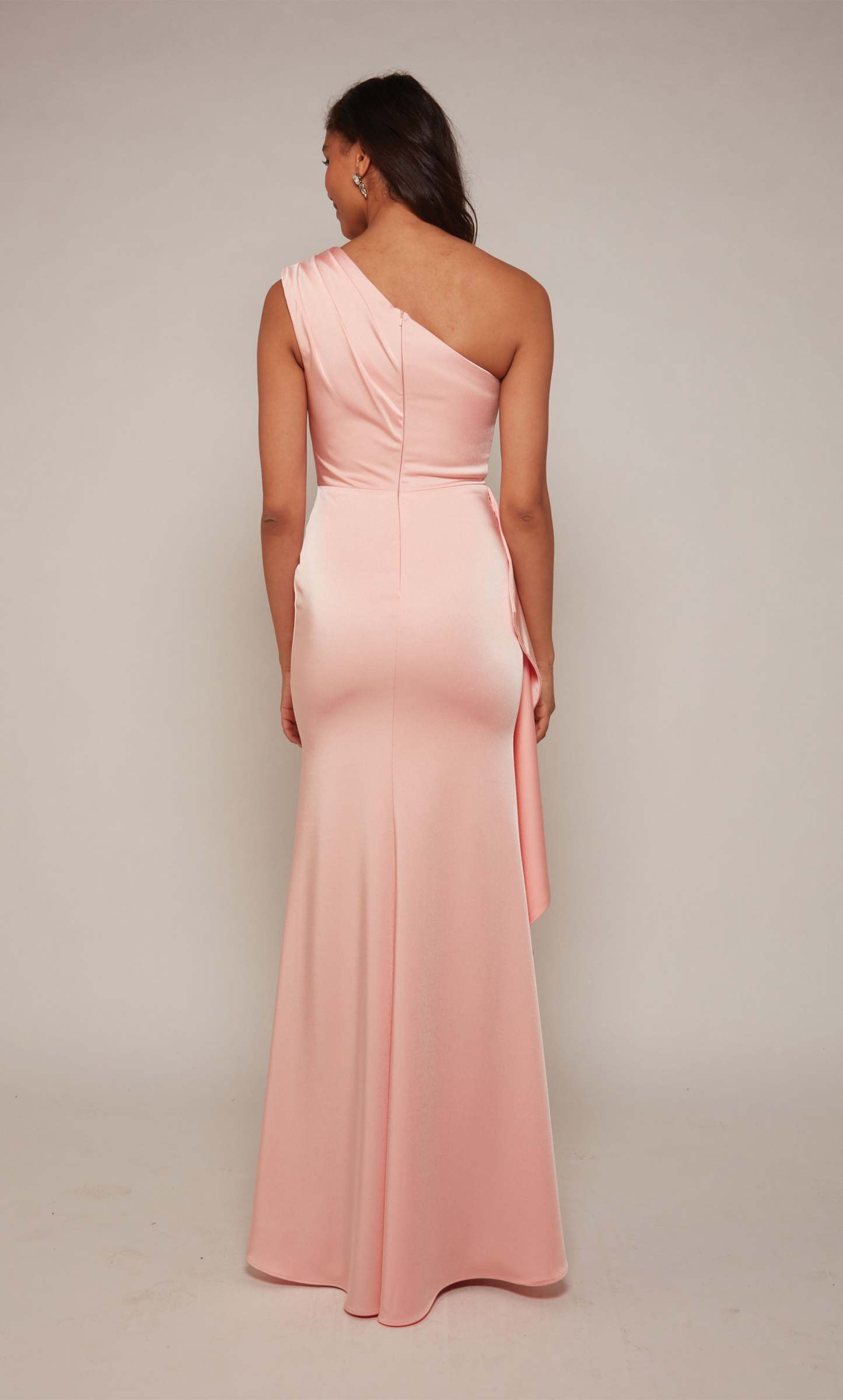 One Shoulder Stretch Crepe Draped Ruffle Mother Of The Bride Dress #27624