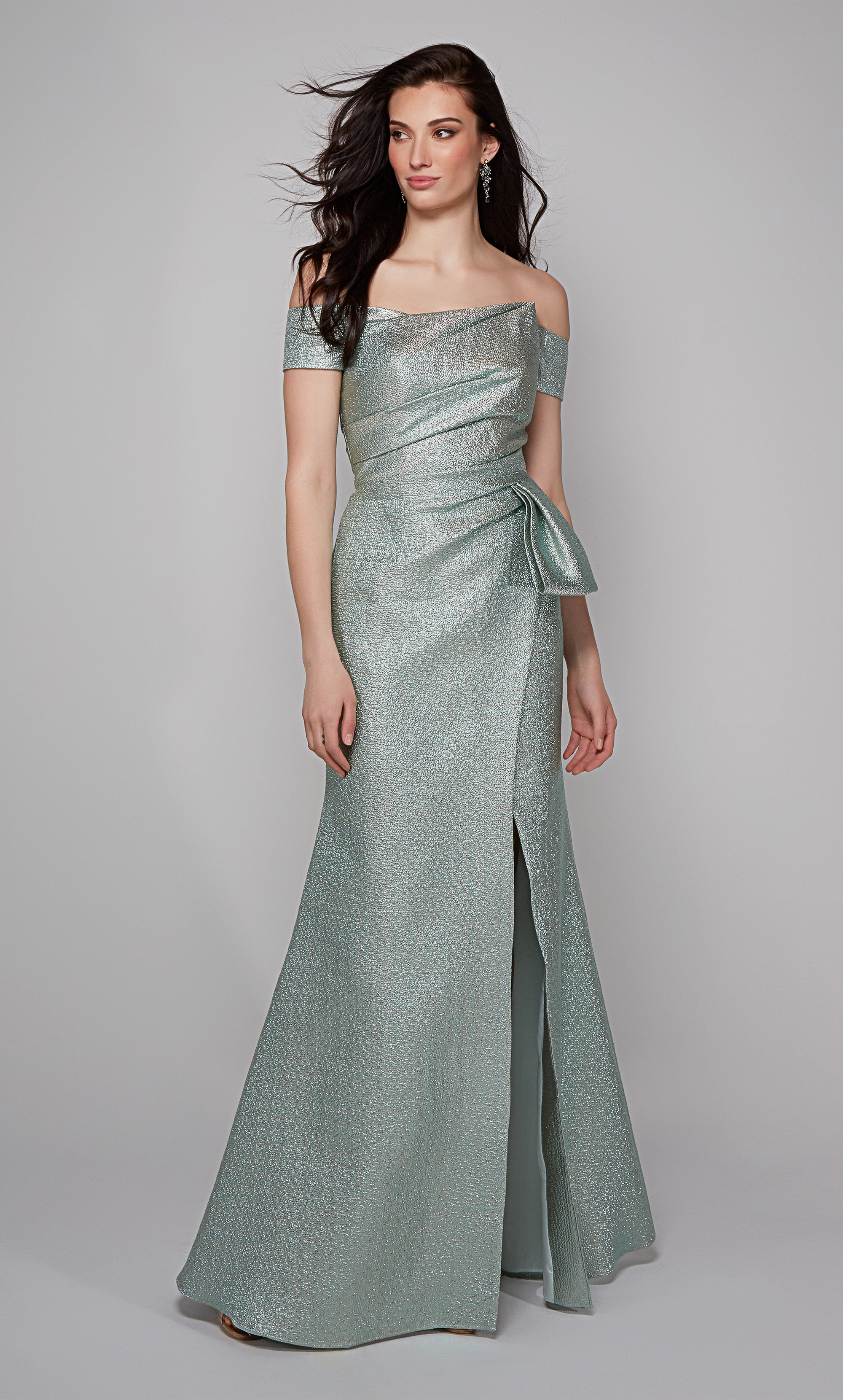 Fit N Flare Off The Shoulder Side Slit Mother Of The Bride Dress #27639