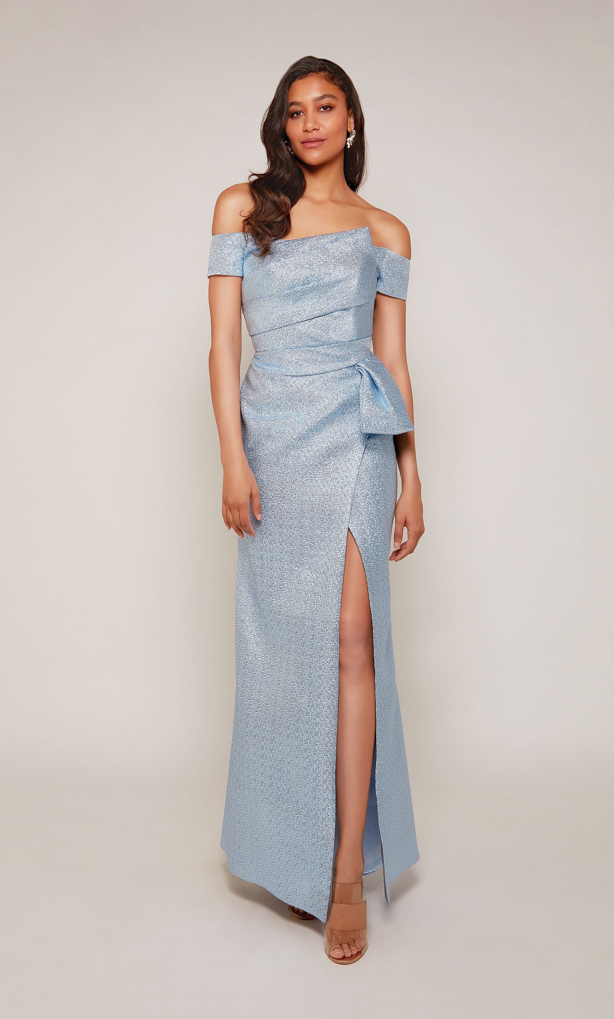 Fit N Flare Off The Shoulder Side Slit Mother Of The Bride Dress #27639
