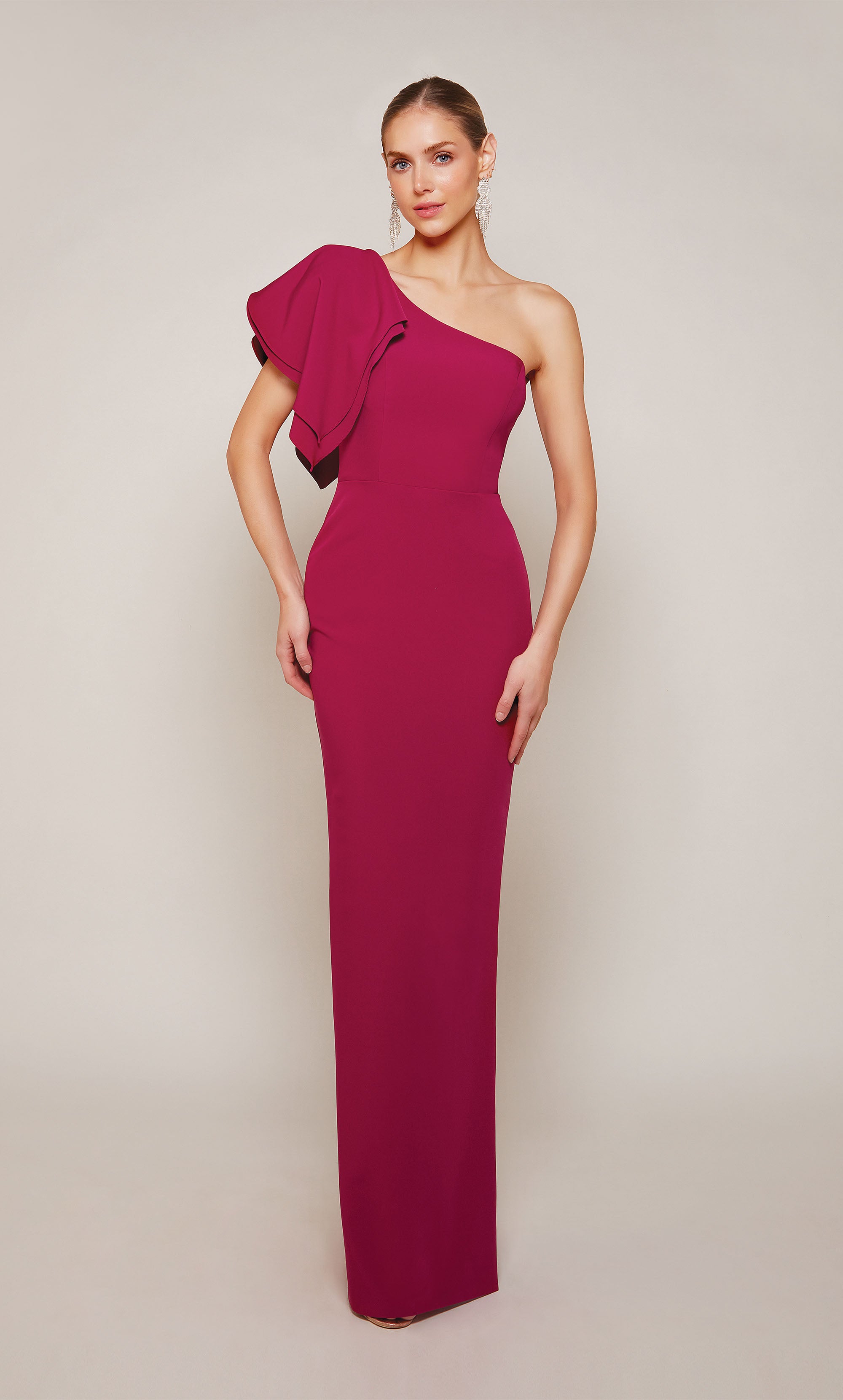 One Shoulder Stretch Satin Closed Back Side Slit Mother Of The Bride Dress #27644