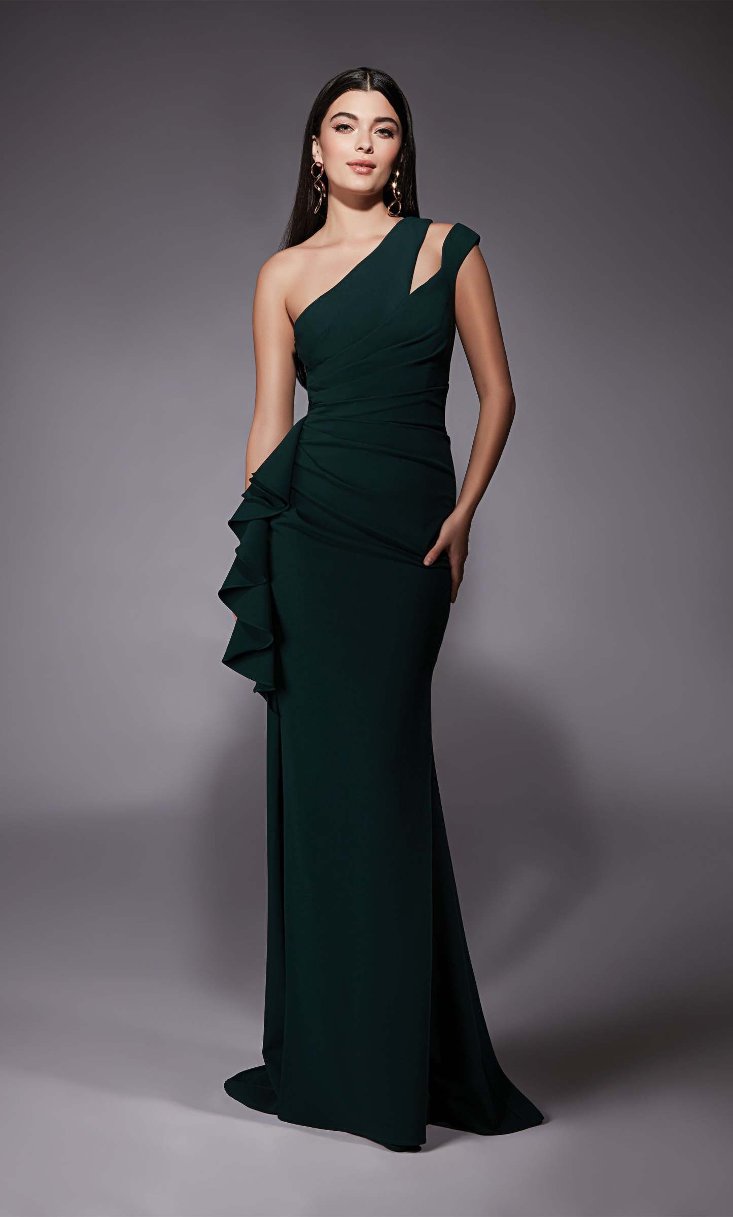 One Shoulder Straight Ruffle Slit Mother Of The Bride Dress #27689