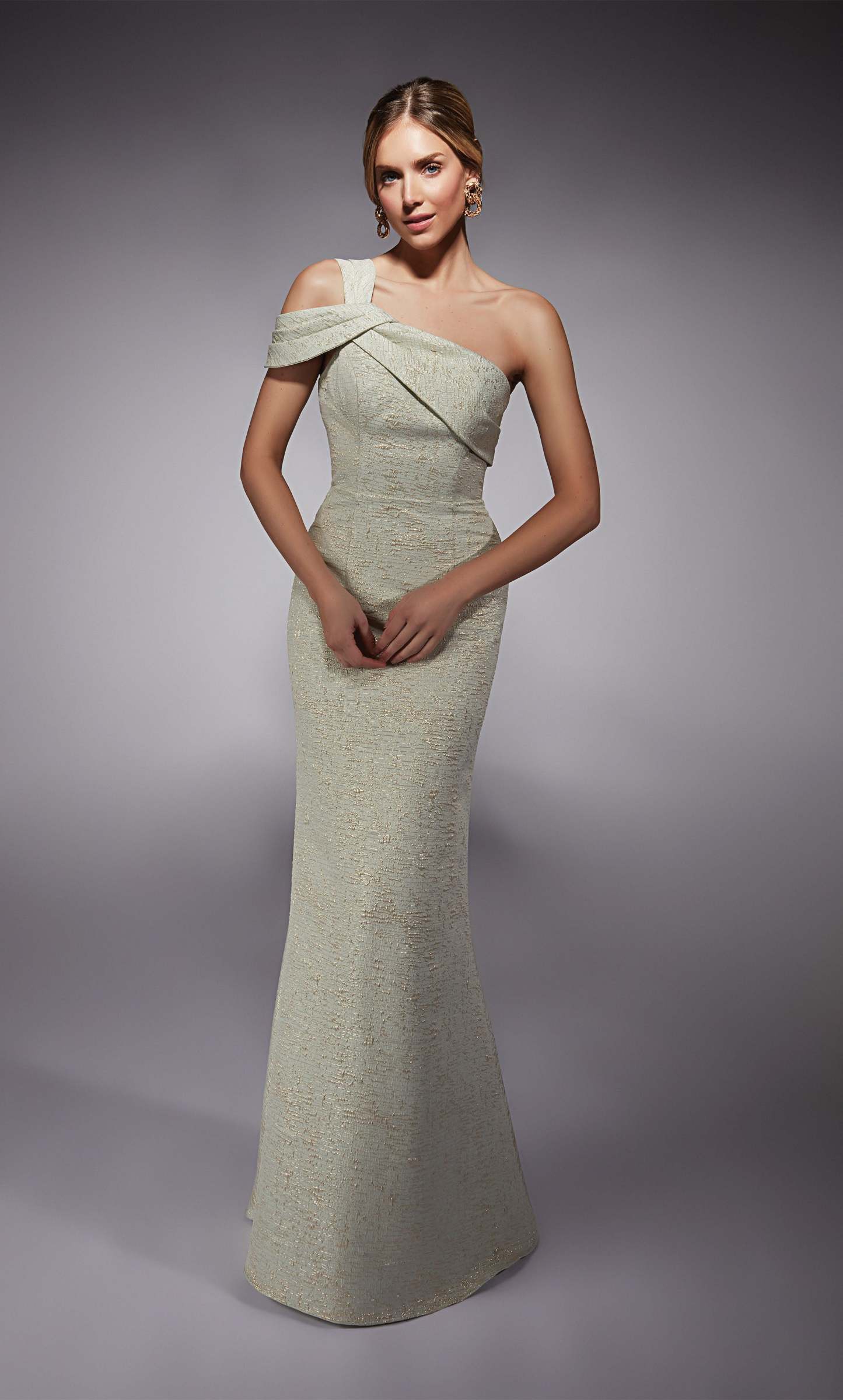 Fit N Flare One Shoulder Jacquard Mother Of The Bride Dress #27749