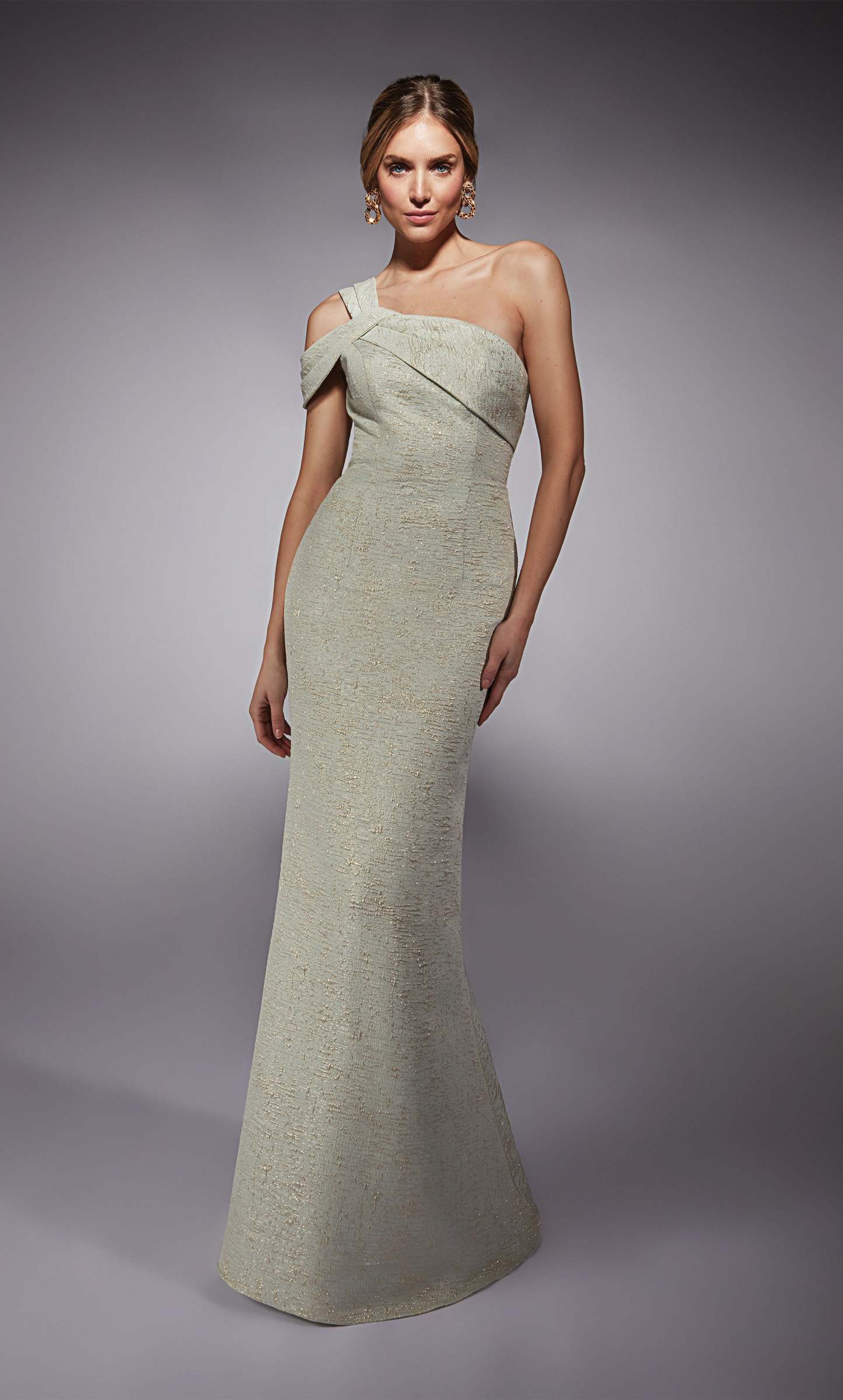 Fit N Flare One Shoulder Jacquard Mother Of The Bride Dress #27749