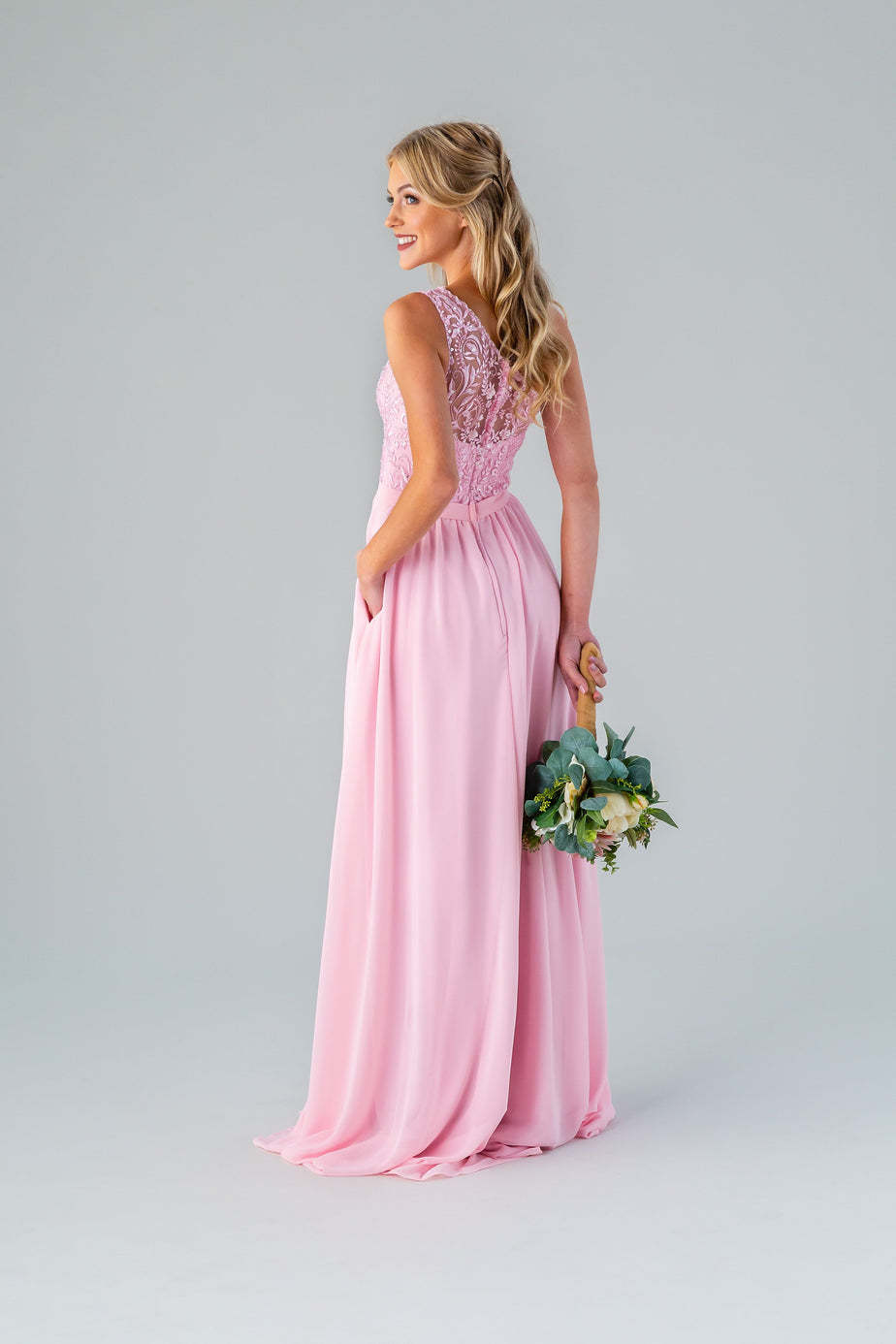 A-Line One Shoulder Chiffon Beaded Lace Bridesmaid Dress