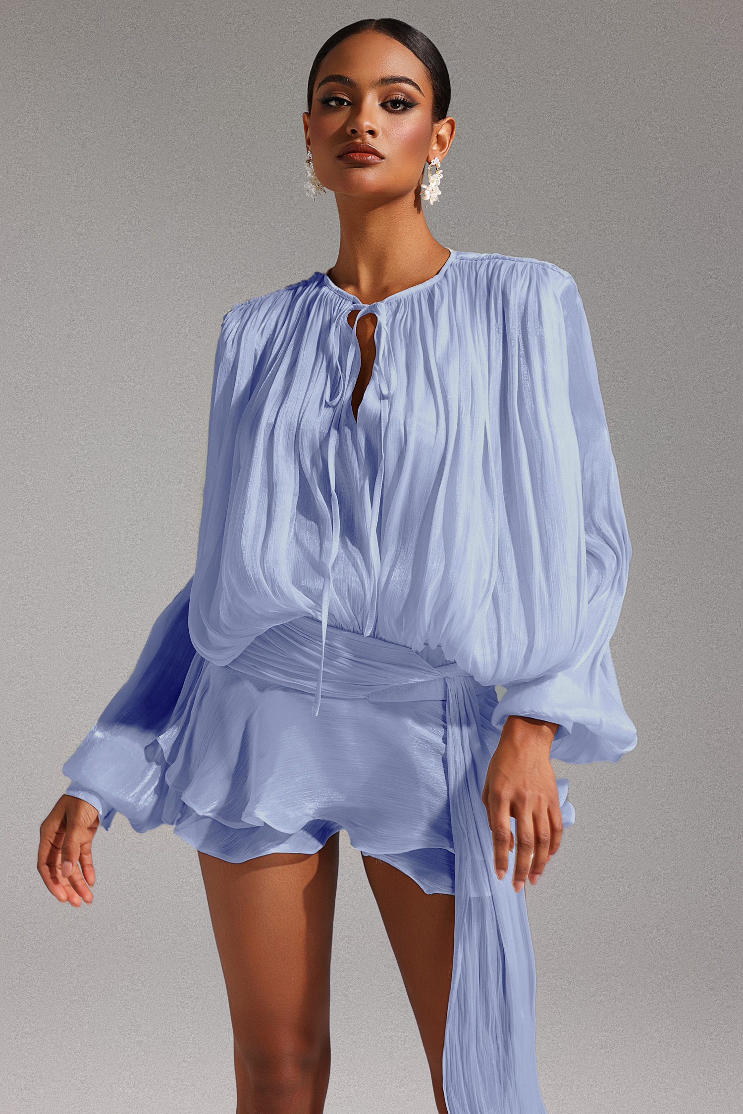 Dekia Long Sleeves Hollow Out Flounce Mini Dress
