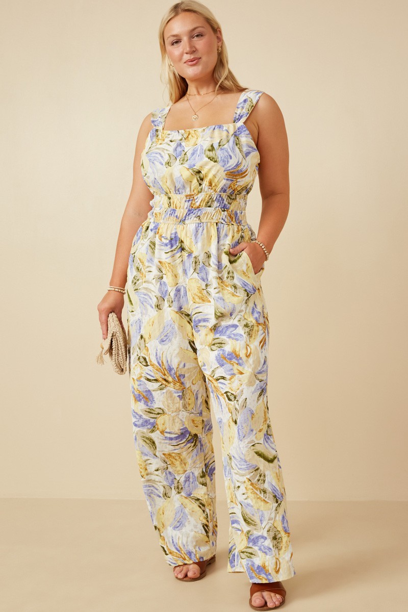 Plus Romantic Floral Placement Smocked Tank Dress ST-030