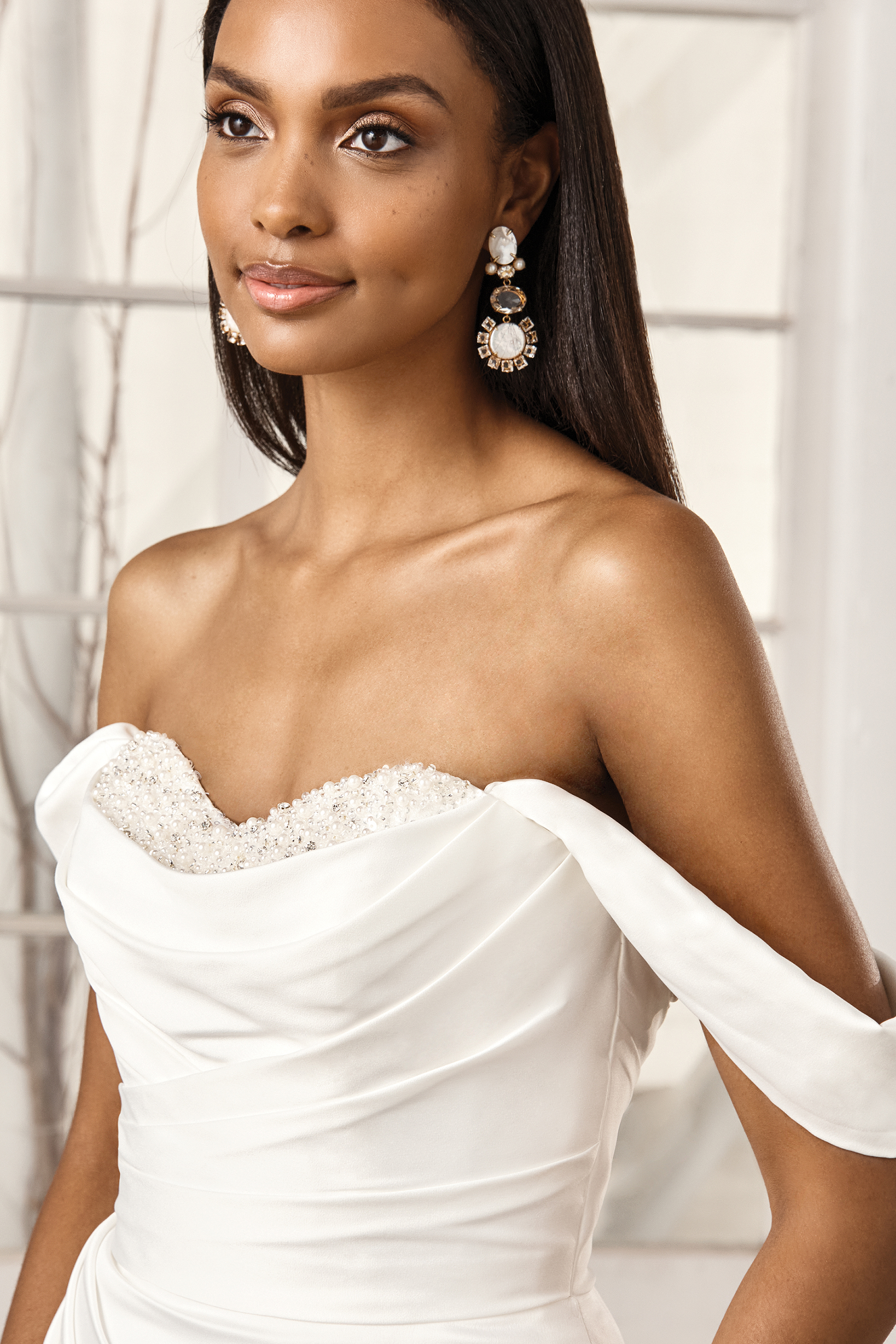 Charmeuse Fit and Flare Gown with Embellished Sweetheart Neckline #44388