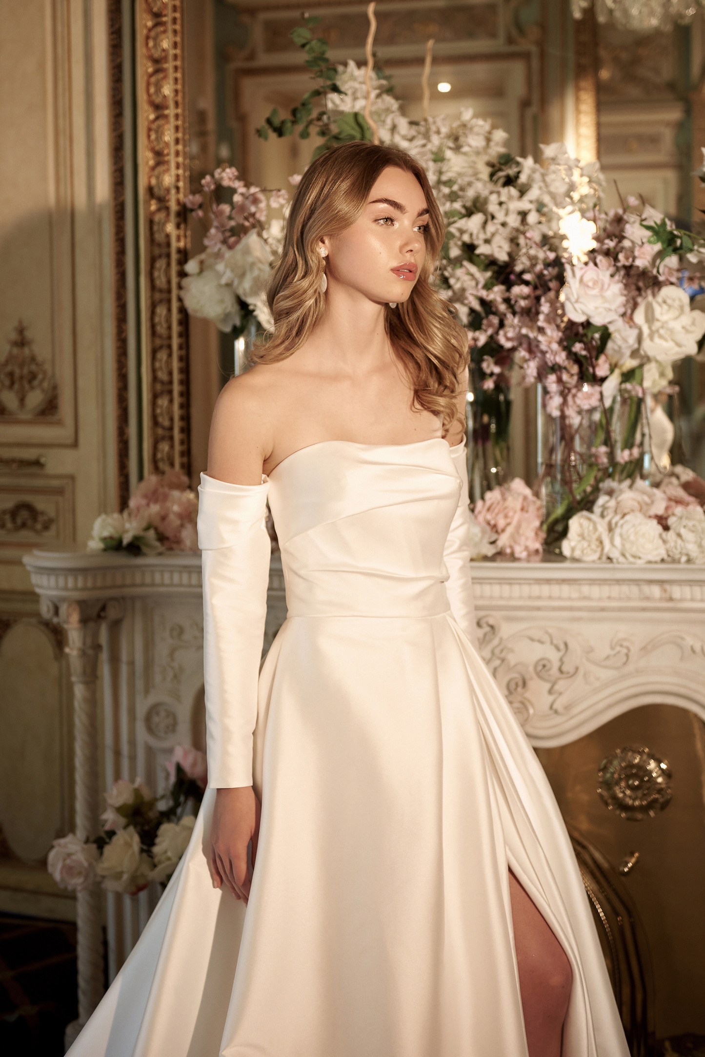 Strapless Stretch Mikado A-Line with Draped Straight Neckline #44416