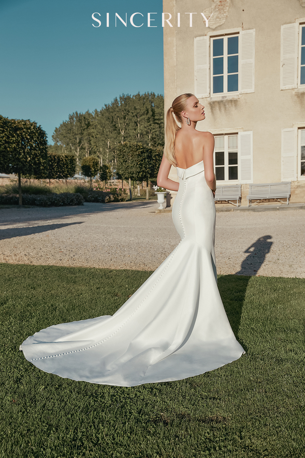 Strapless Stretch Mikado Fit and Flare with Cuffed Straight Neckline 44456