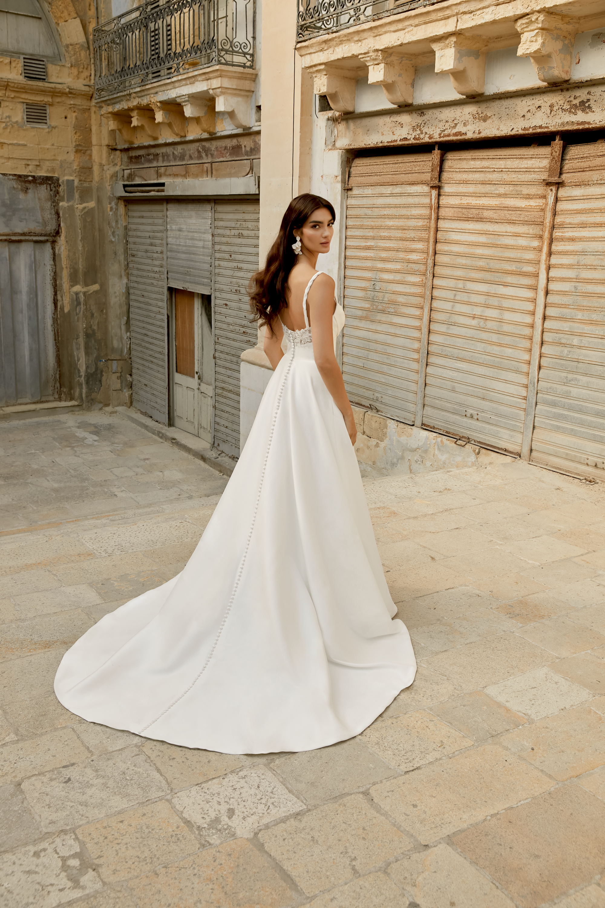Mikado A-Line Gown with Sweetheart Neckline and Illusion Back Details#44477