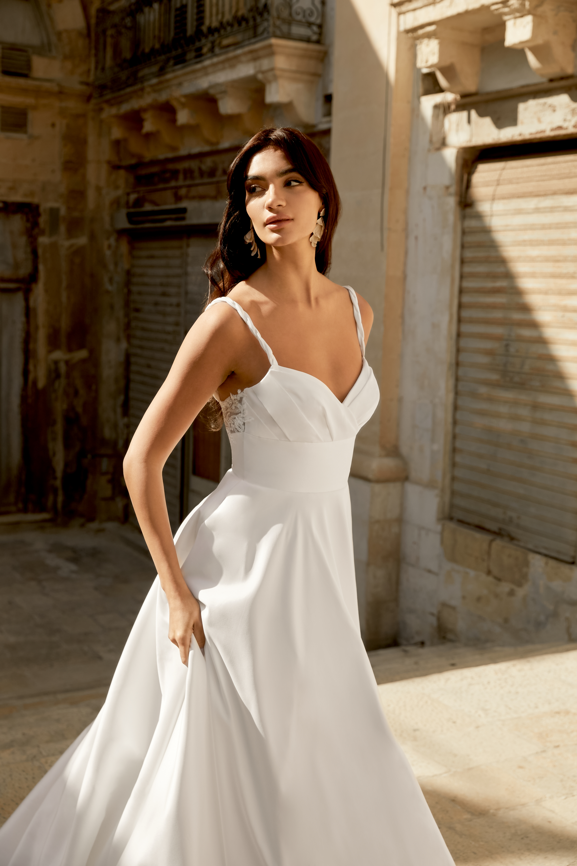 Mikado A-Line Gown with Sweetheart Neckline and Illusion Back Details#44477
