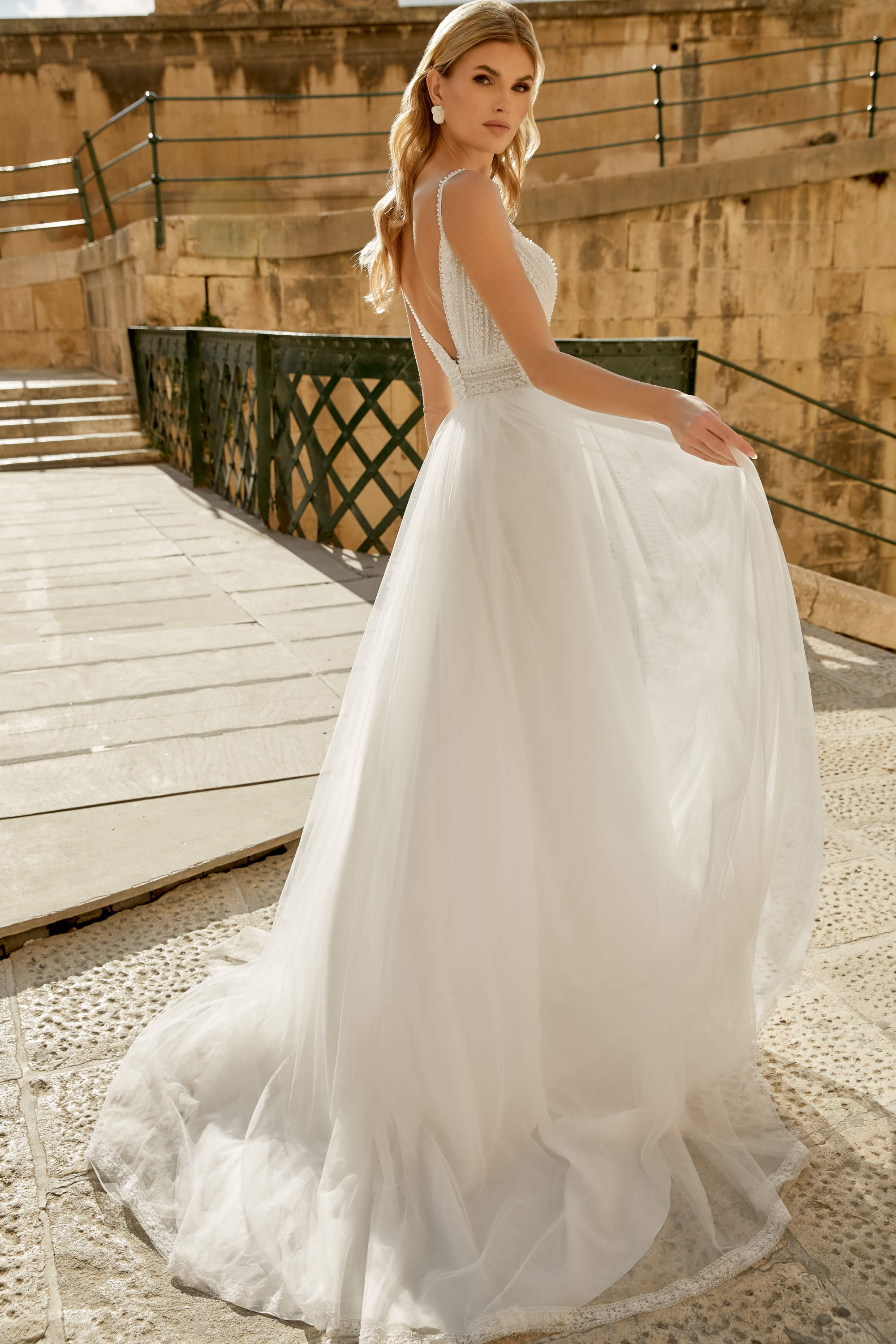 Beaded Lace A-Line Gown with V-Neckline and Beaded Straps#44484