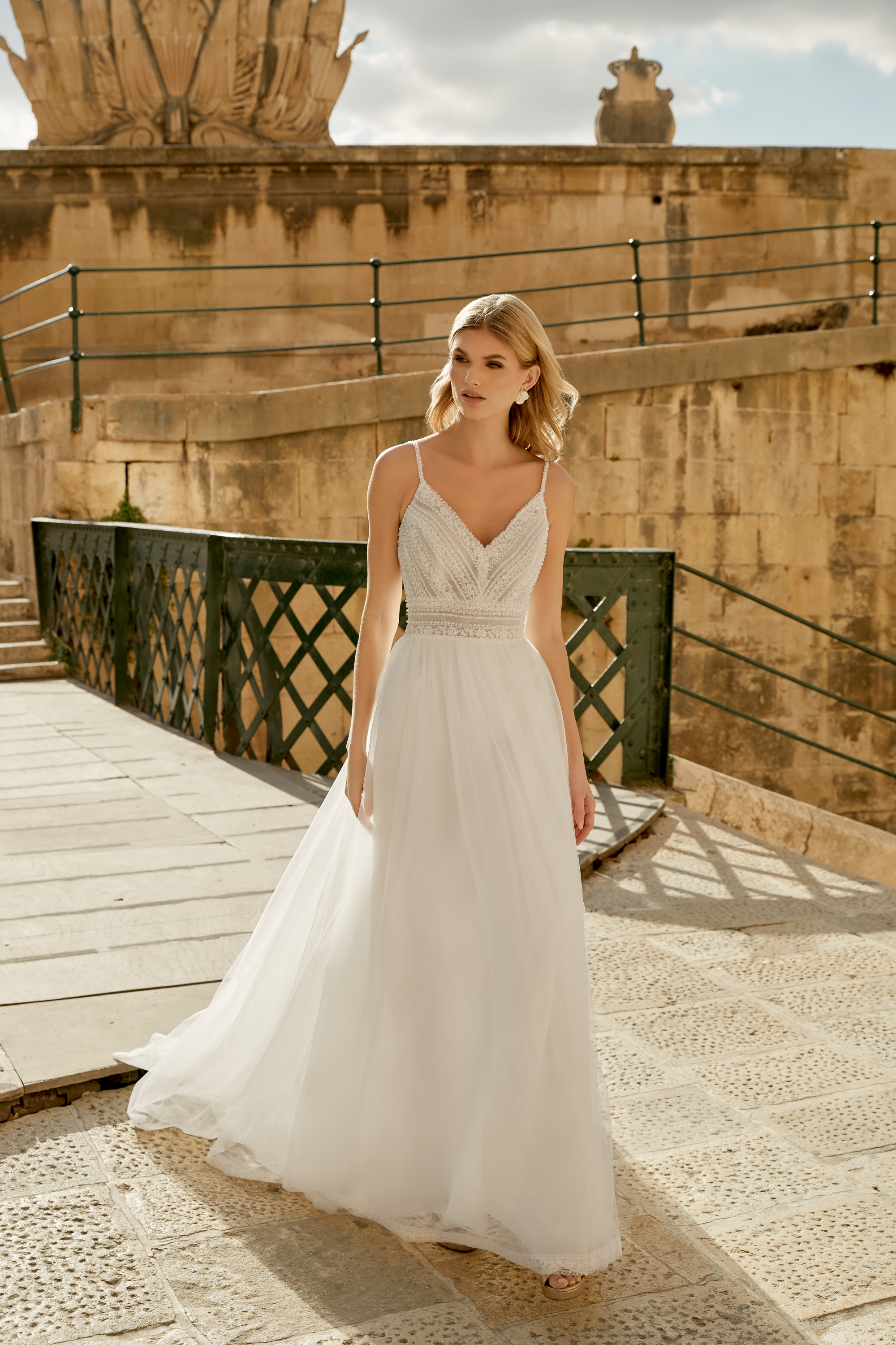 Beaded Lace A-Line Gown with V-Neckline and Beaded Straps#44484
