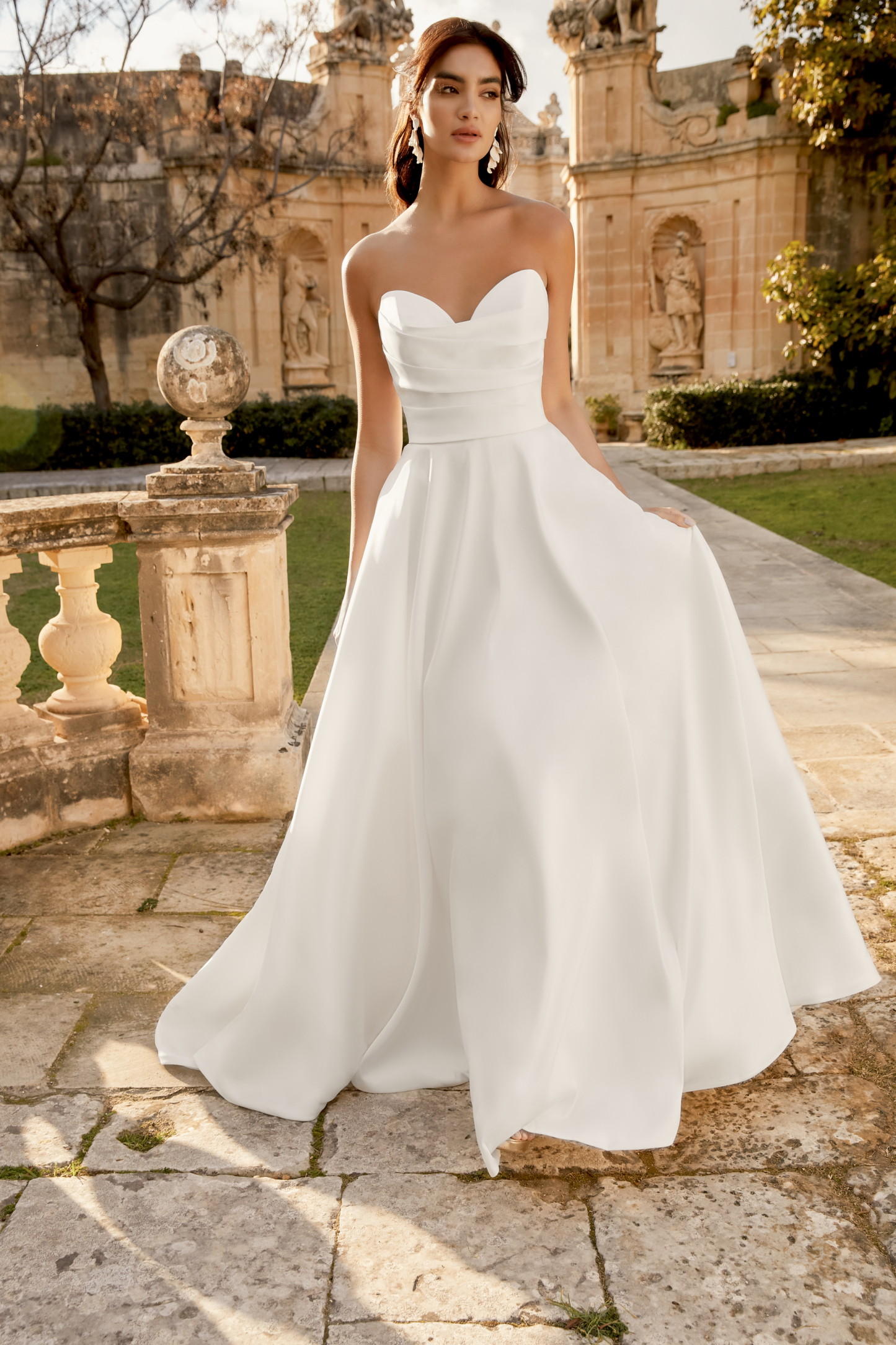 Plus Size Mikado A-Line Gown with Cowl Detail and Plunging Sweetheart Neckline#44495