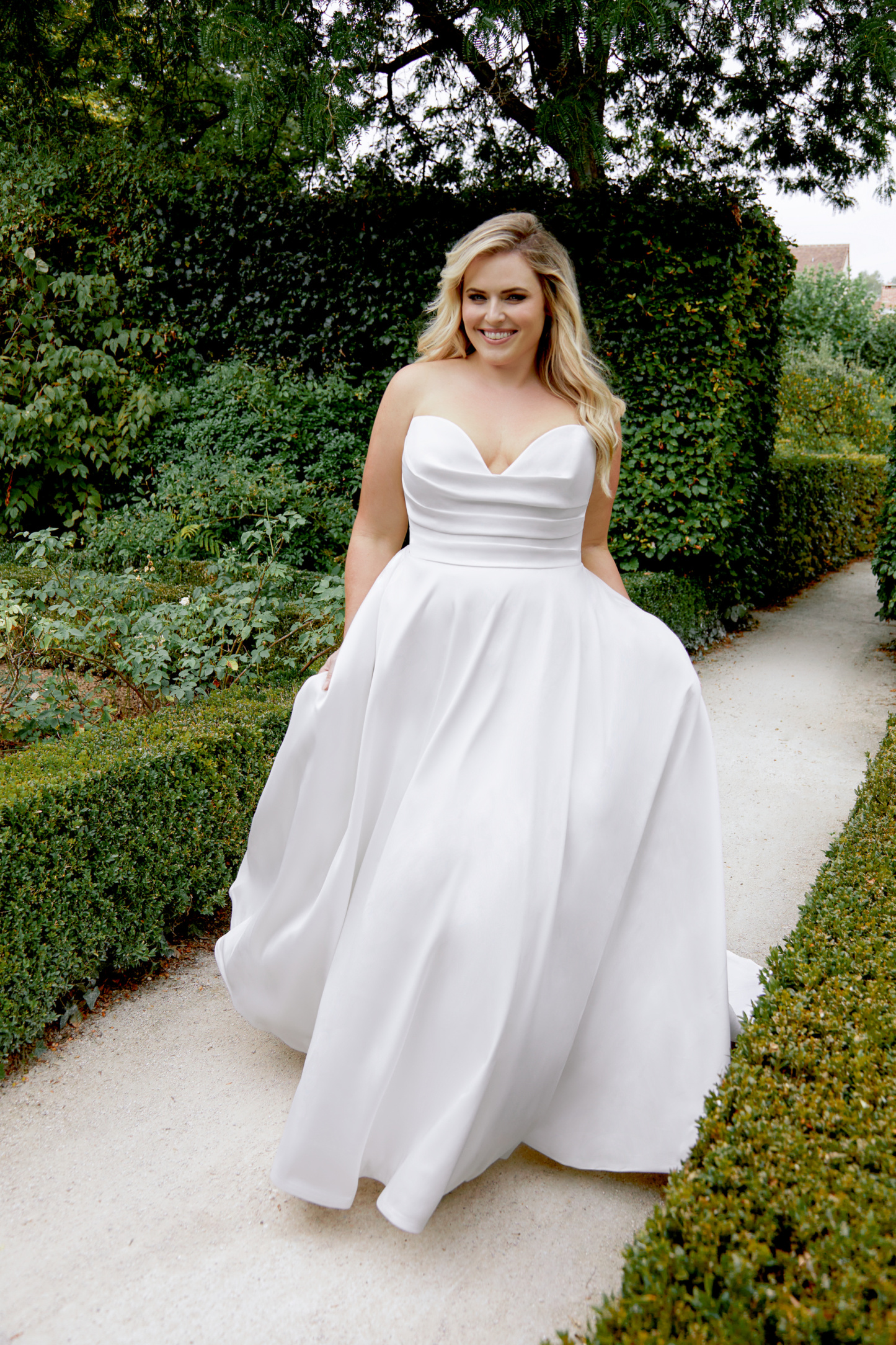 Plus Size Mikado A-Line Gown with Cowl Detail and Plunging Sweetheart Neckline#44495