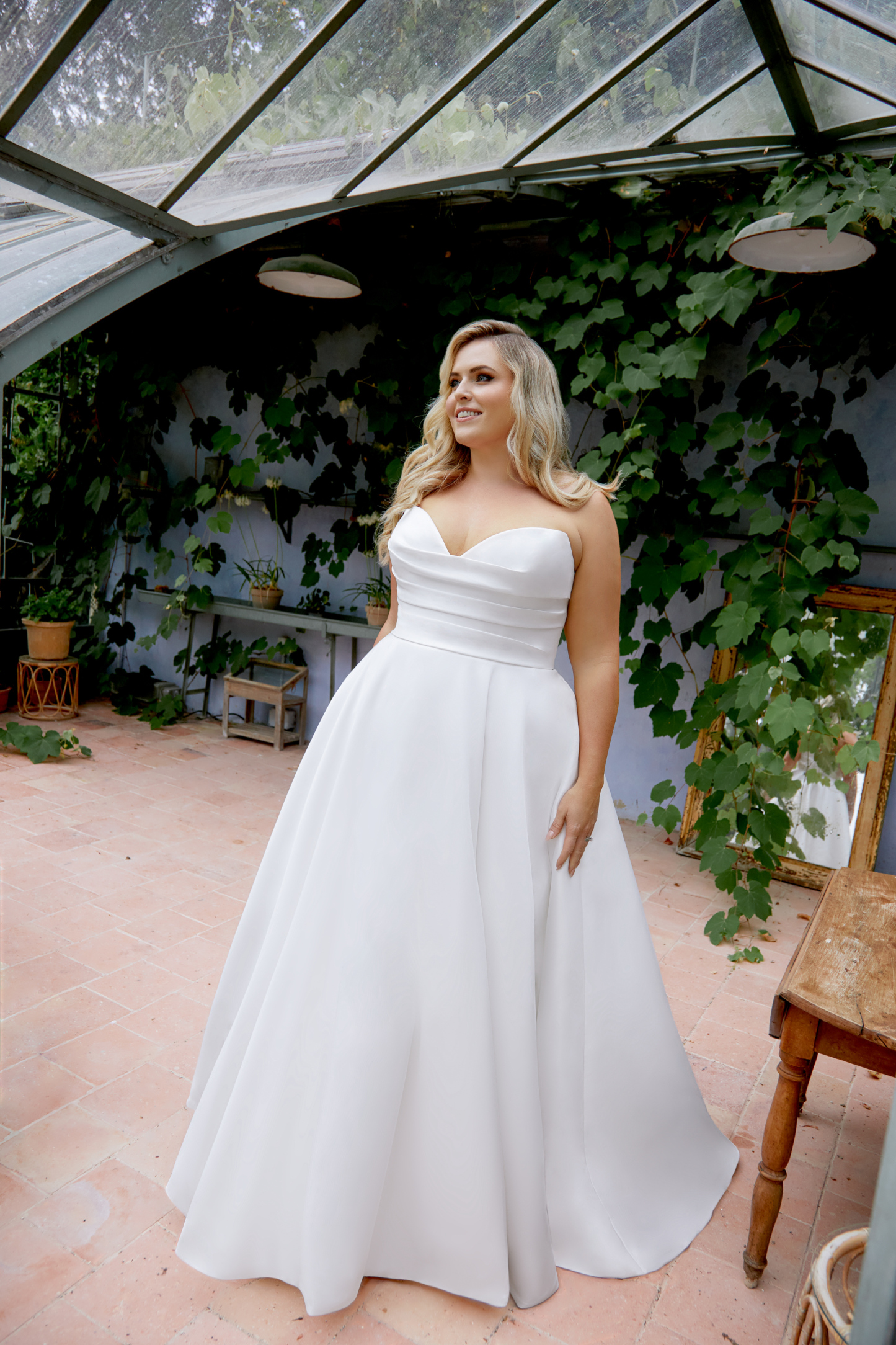 Plus Size Mikado A-Line Gown with Cowl Detail and Plunging Sweetheart Neckline#44495