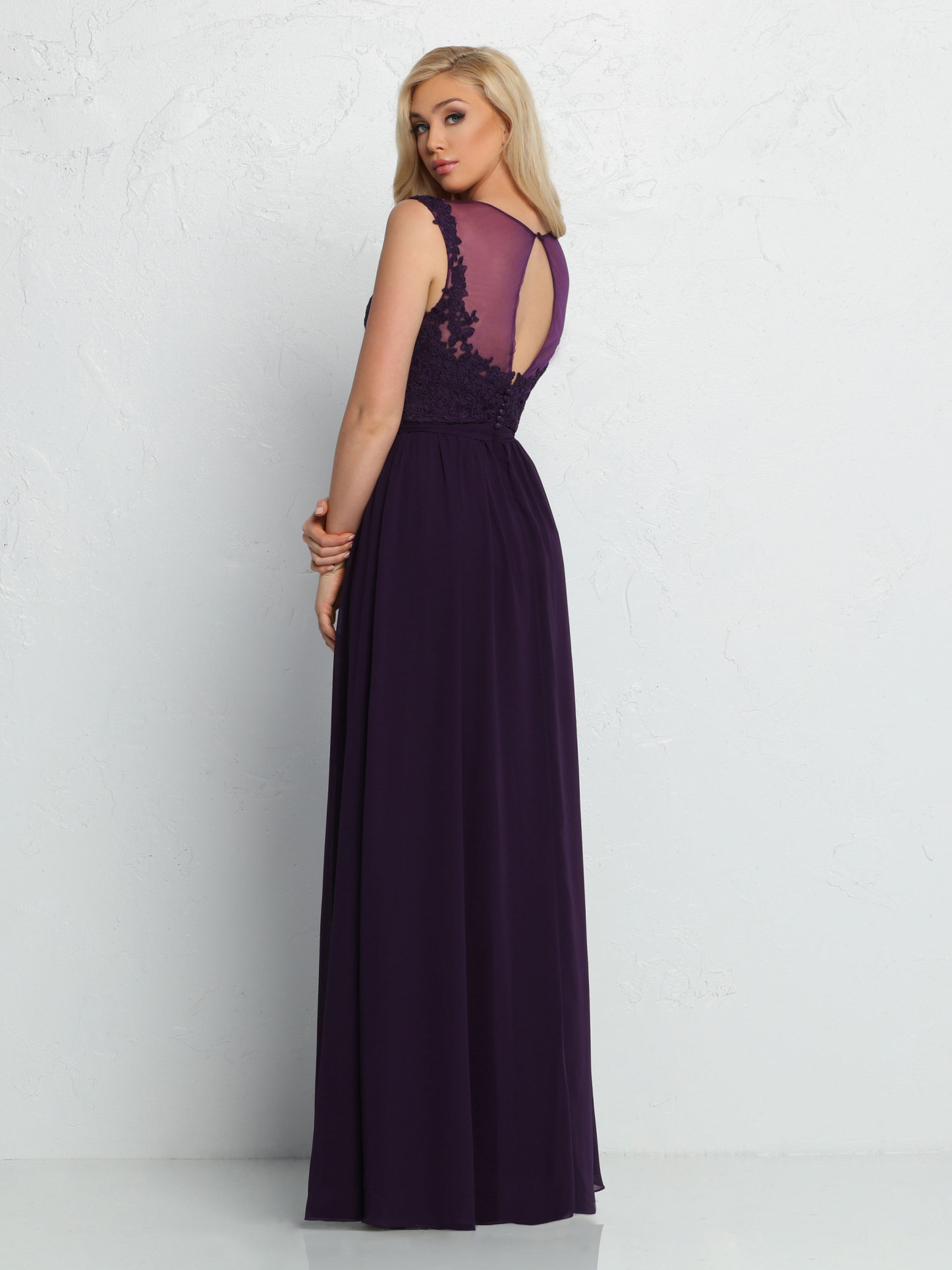 A-Line Bateau Chiffon Bridesmaid Dress with Keyhole & Covered Buttons #60368