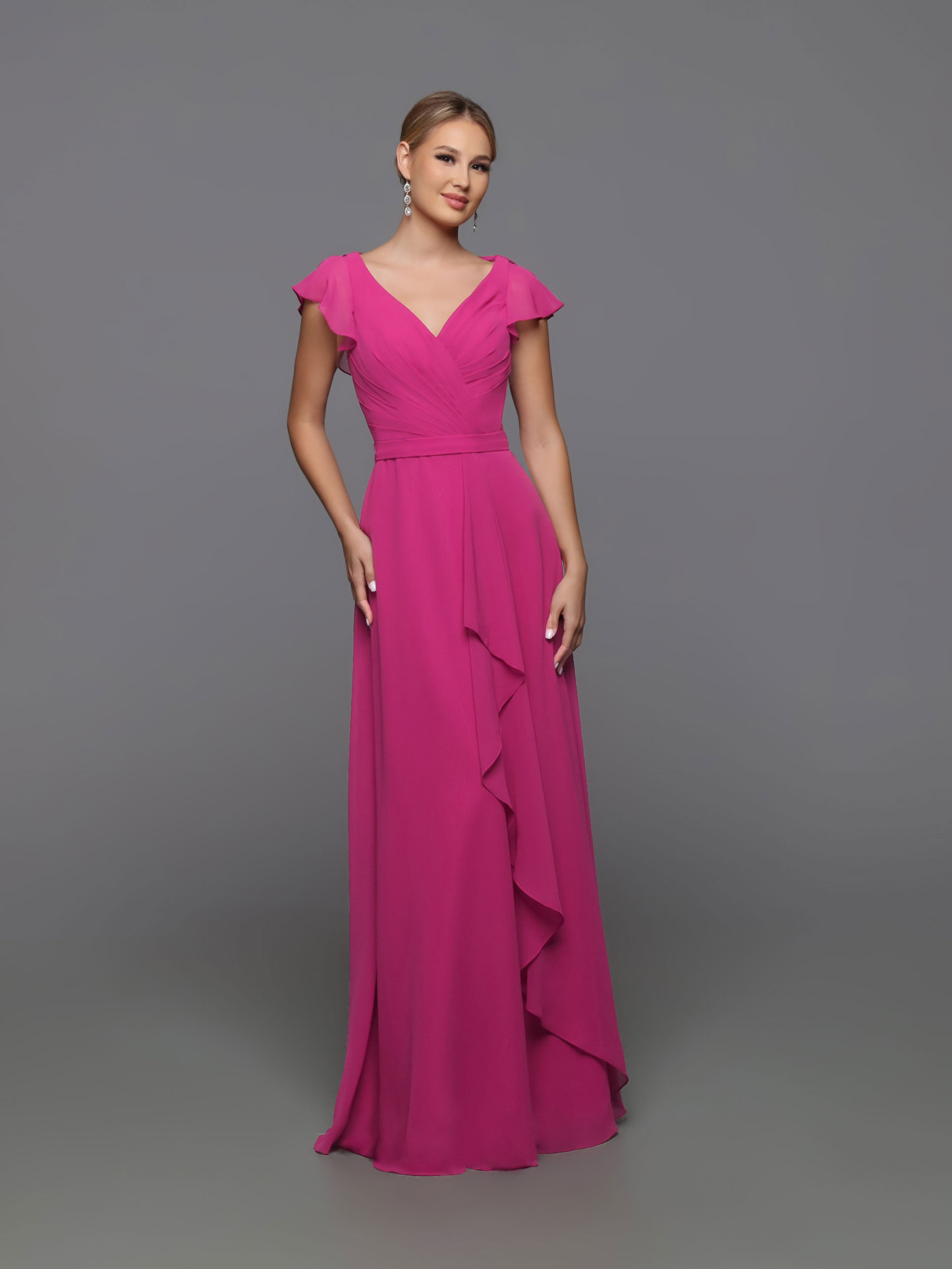 A-Line V-Neck Ruffles Chiffon Bridesmaid Dress #60570