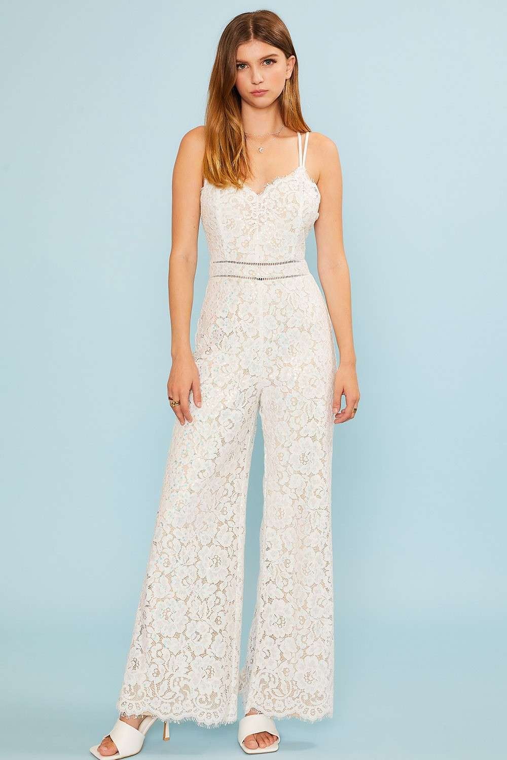 V-Neck Scallop Edge Lace Jumpsuit ST-009
