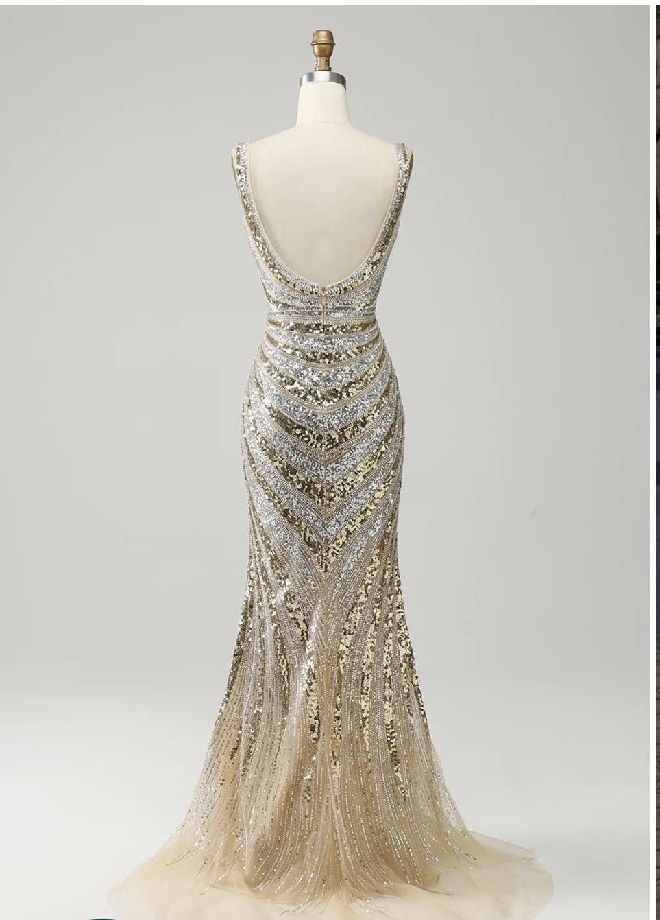 Mermaid Deep V Neck Golden Long Prom Dress with Silt YYZL431