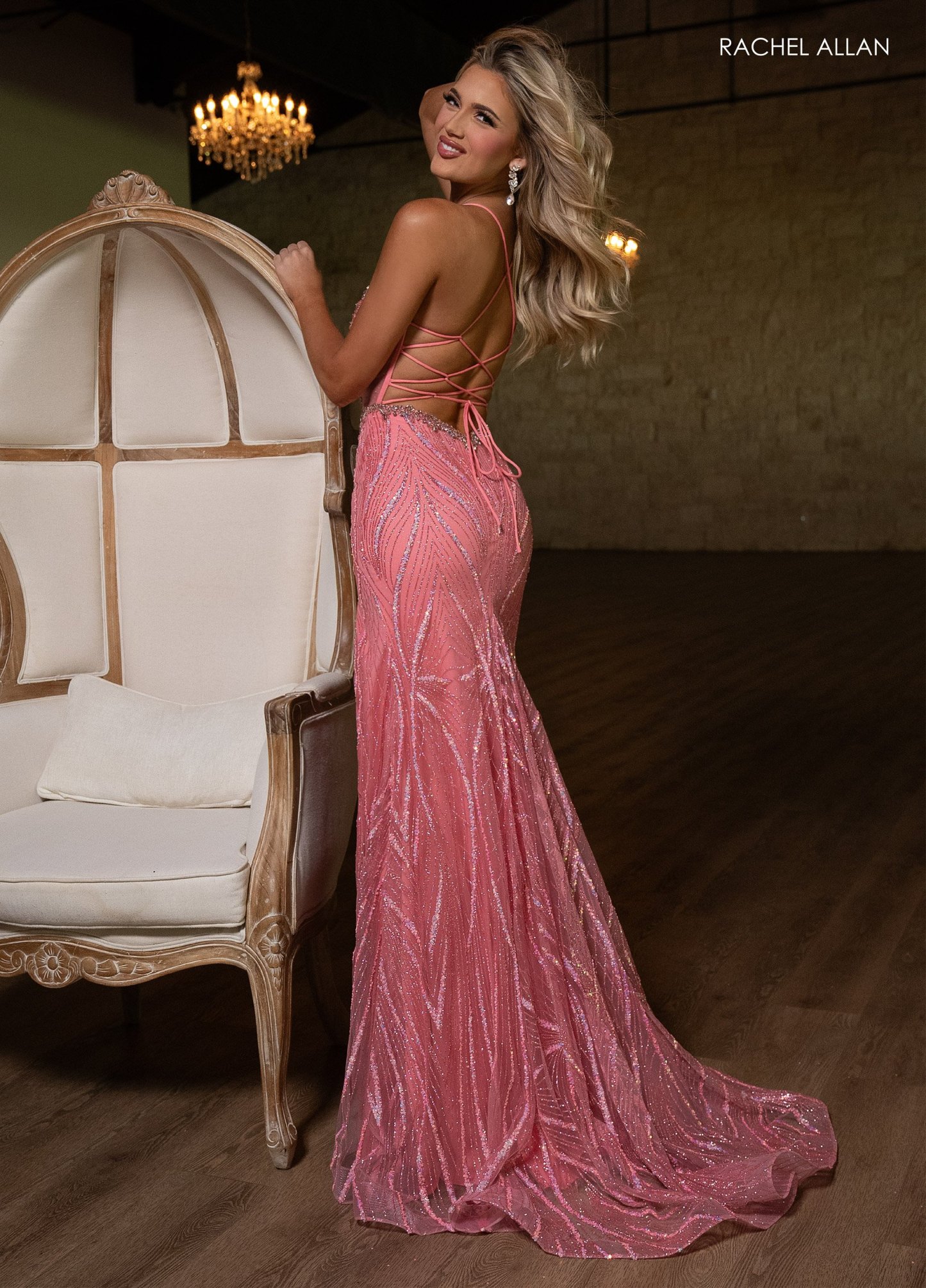 Crafted from glitter tulle and adorned with intricate beading Prom Dress 70853