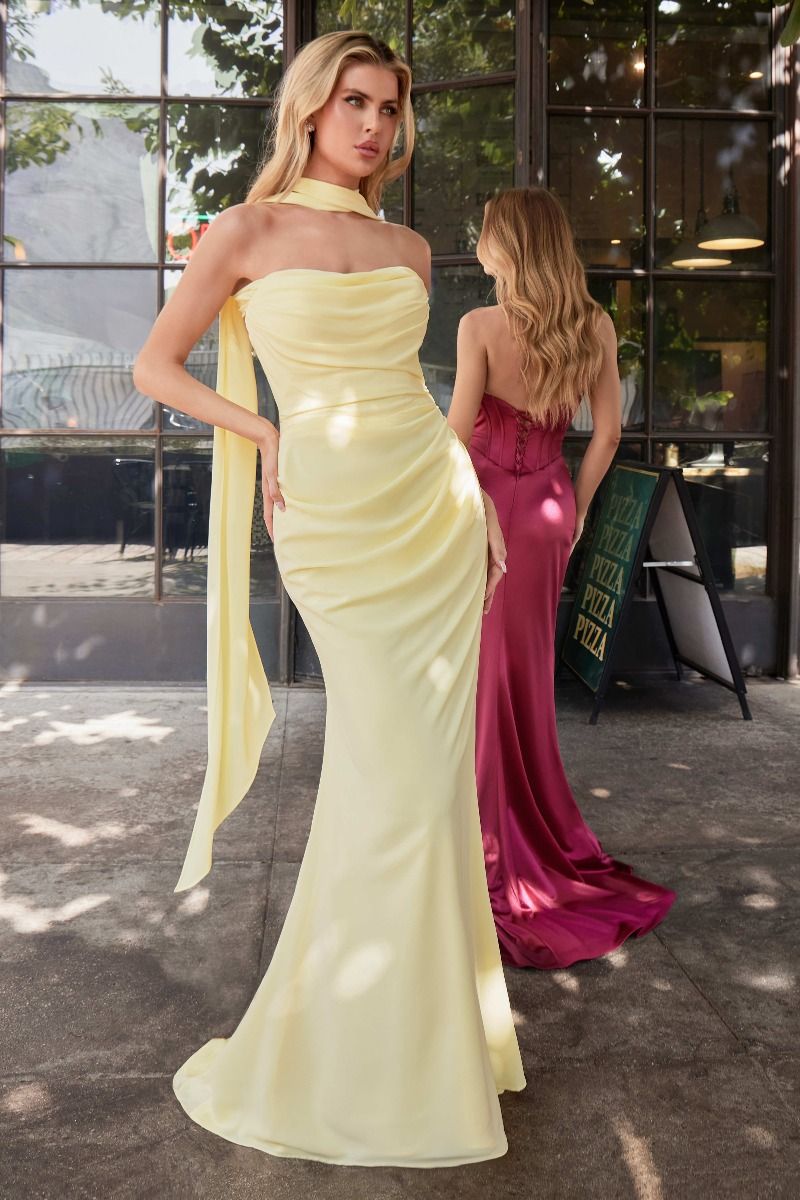 Fitted Strapless Scoop Versitile Tie Chiffon Dress 7433