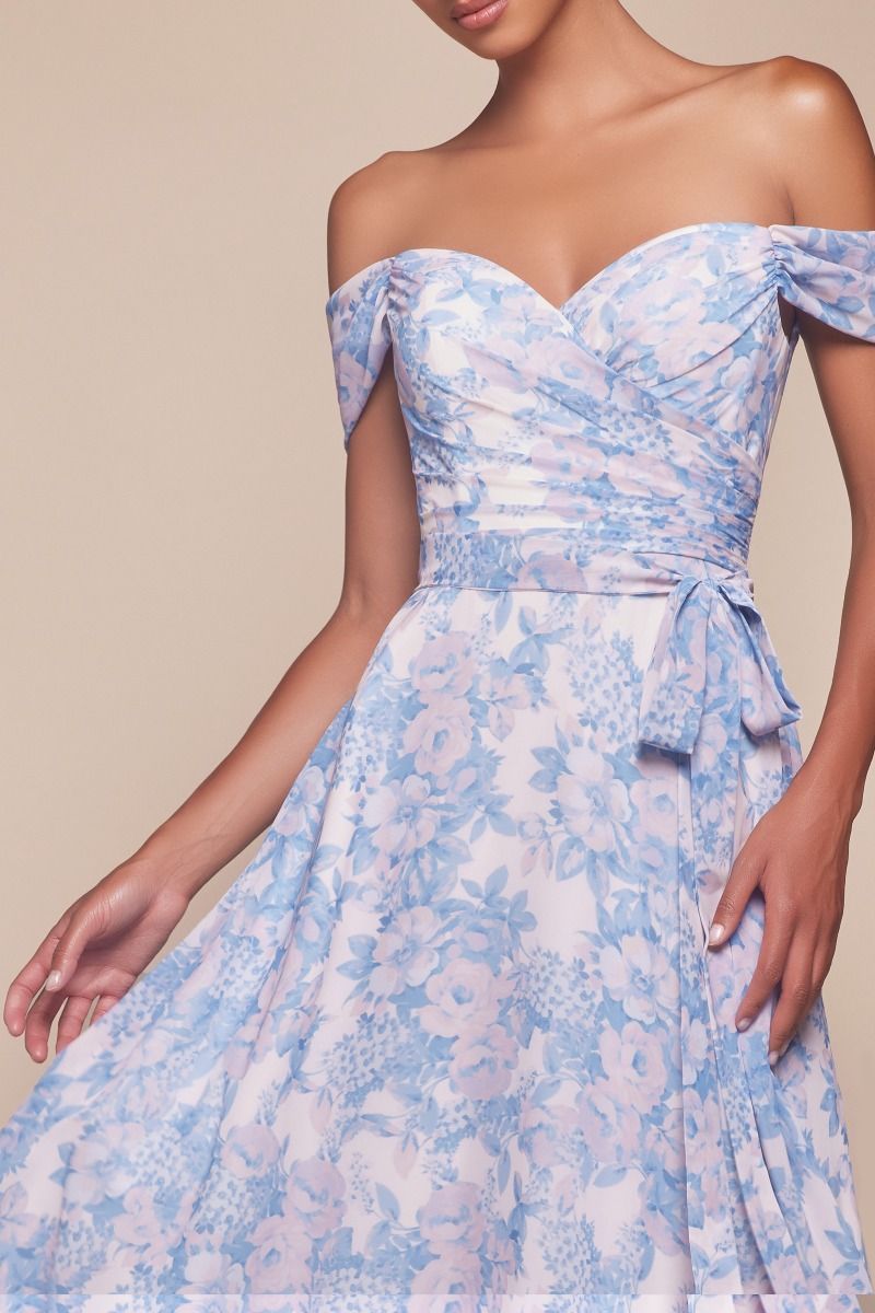 A-Line Off The Shoulder Floral Printed Dress 7441