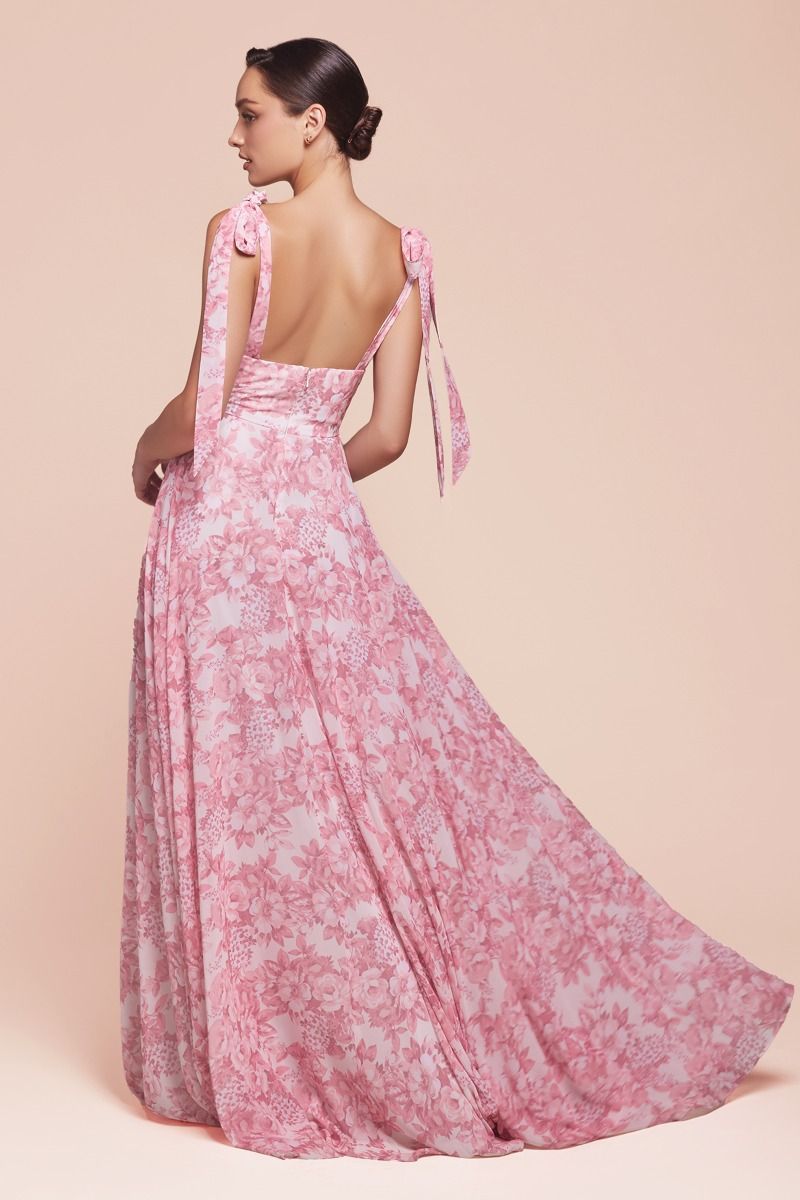 Tie Strap A-Line V-neck Floral Printed Dress 7442