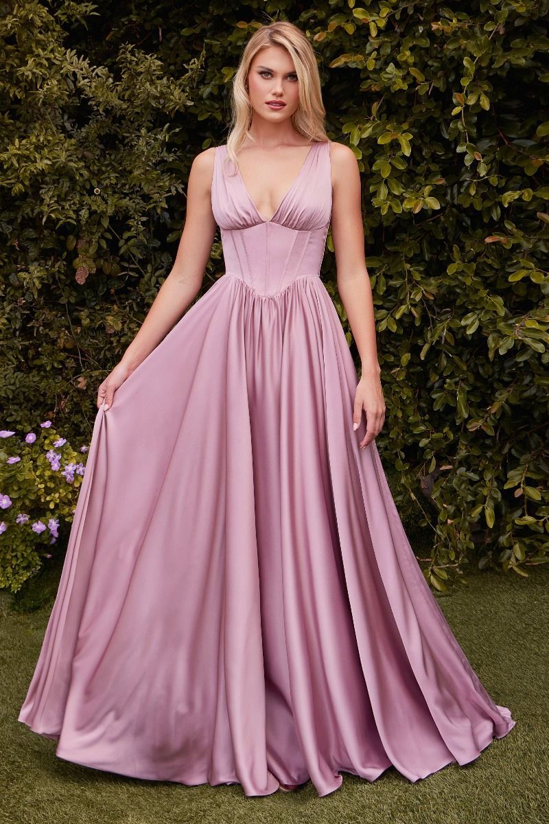 A-Line V-Neck Soft Satin Pleated Bridesmaid Dress 7447