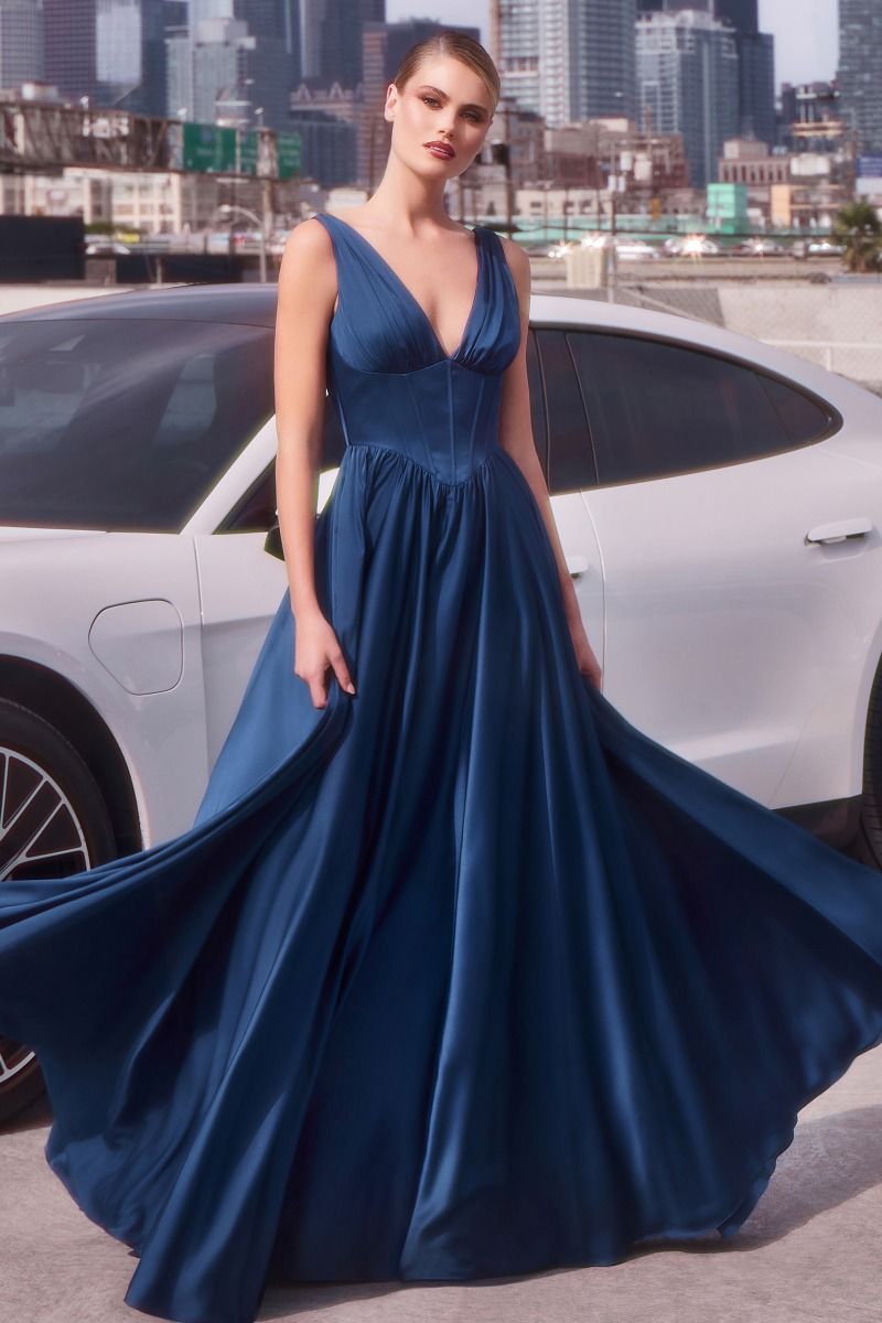 A-Line V-Neck Soft Satin Pleated Bridesmaid Dress 7447