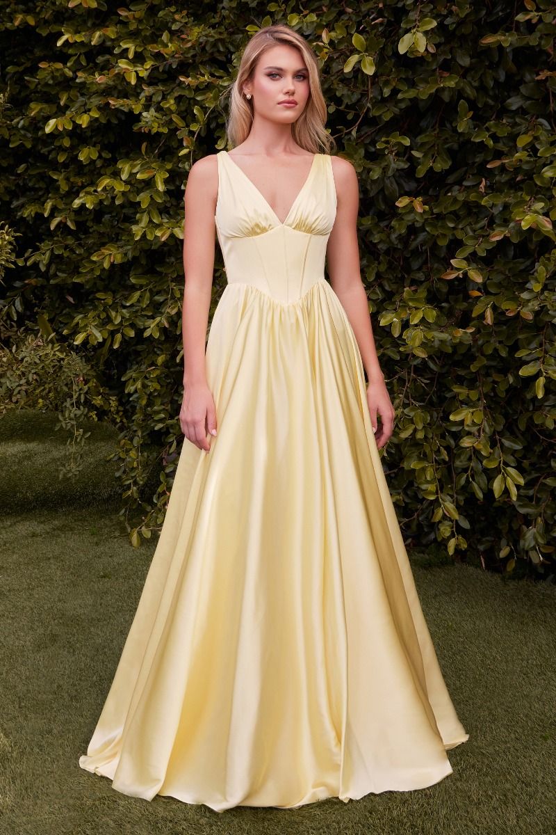 A-Line V-Neck Soft Satin Pleated Bridesmaid Dress 7447