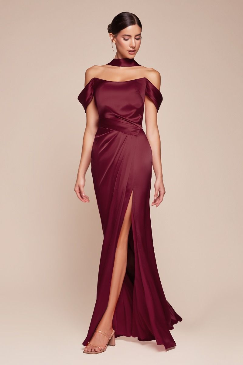 Off The Shoulder Lace Up Corset Satin Gown 7452