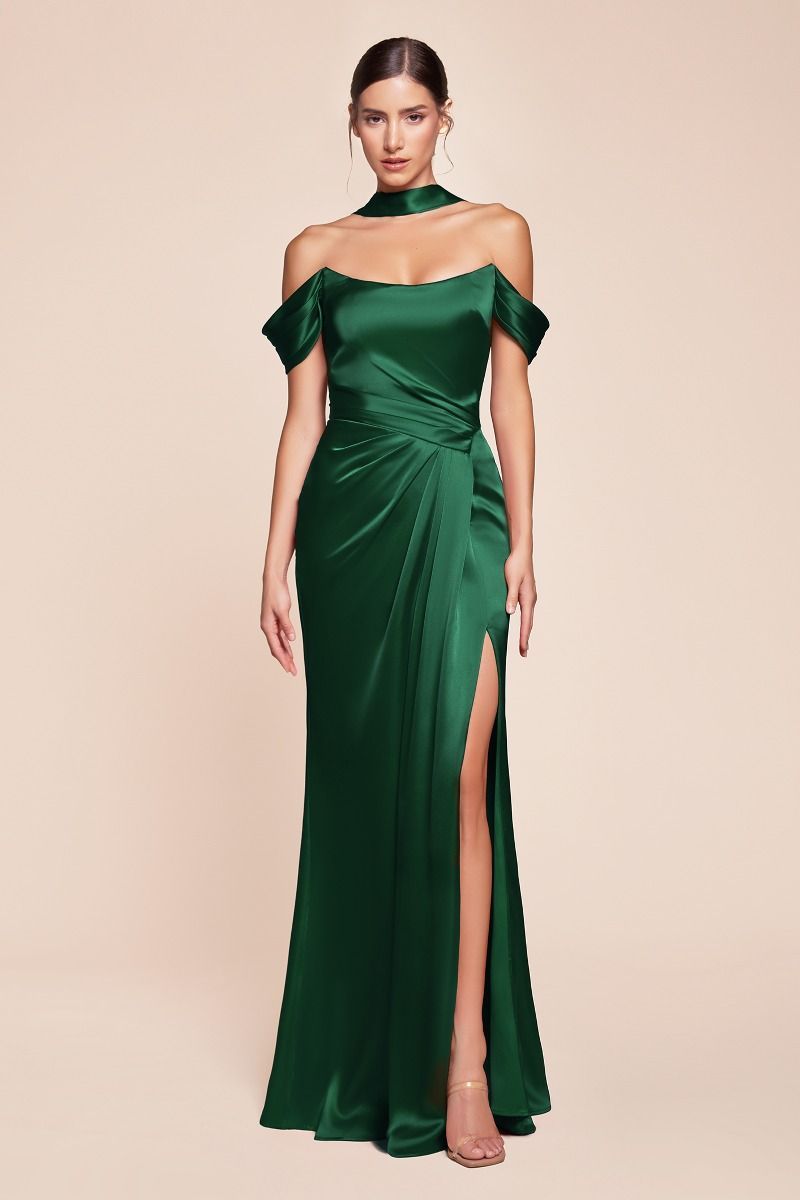 Off The Shoulder Lace Up Corset Satin Gown 7452