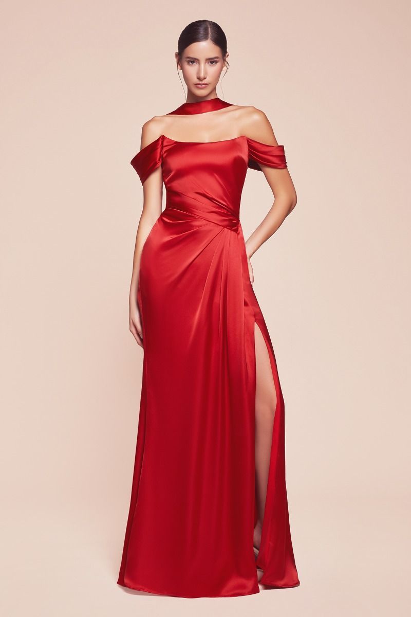 Off The Shoulder Lace Up Corset Satin Gown 7452