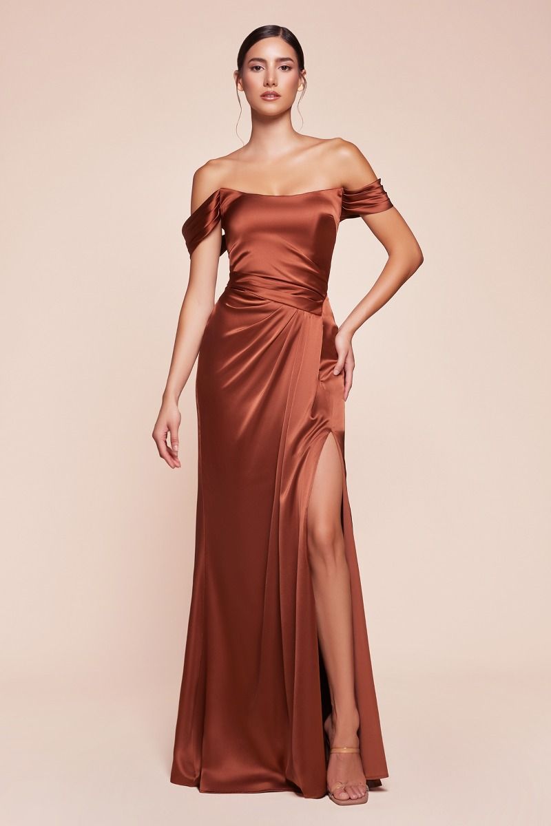 Off The Shoulder Lace Up Corset Satin Gown 7452
