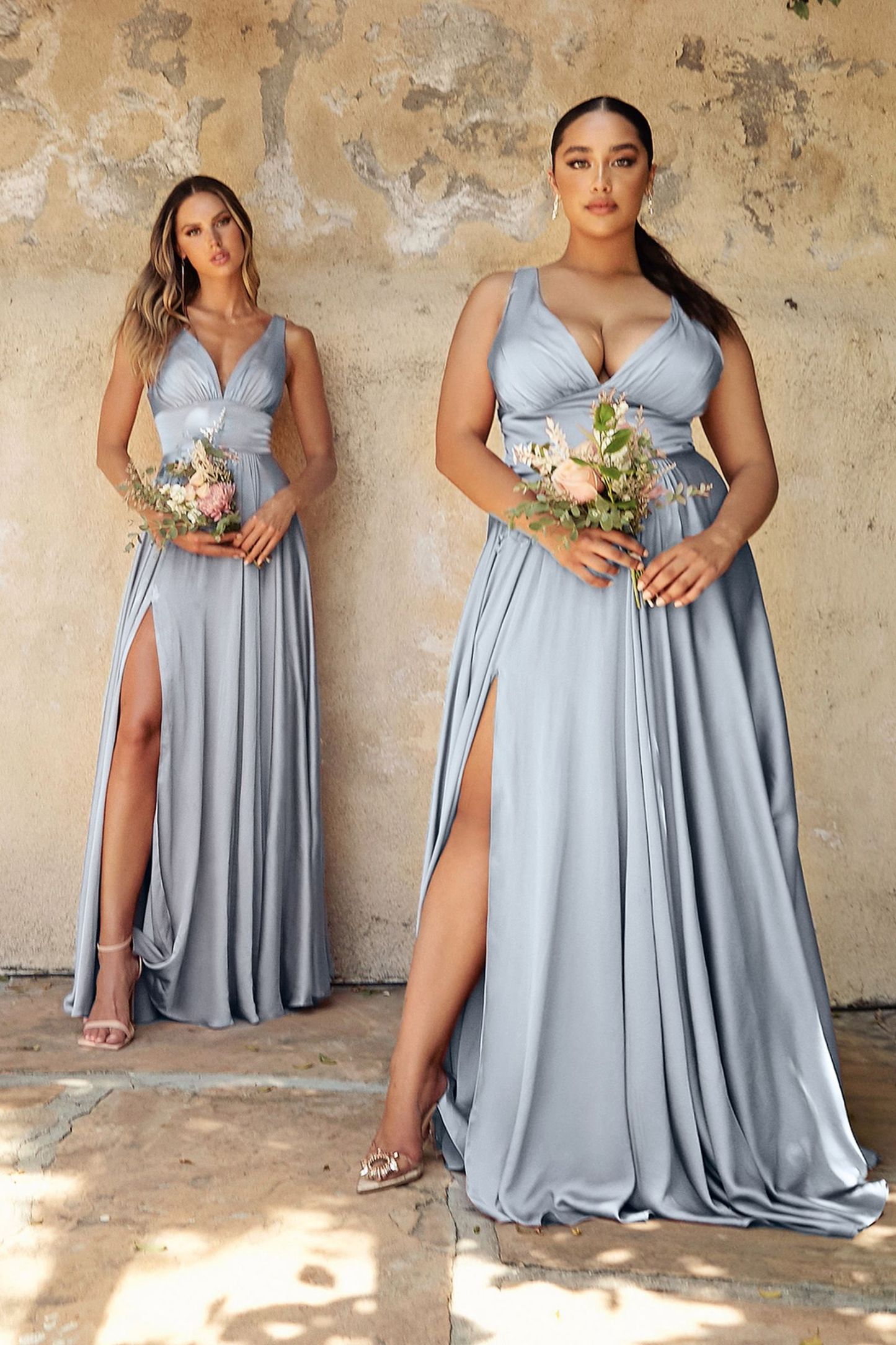 A-Line Deep V-Neck Soft Satin Empire Waistline Dress 7469