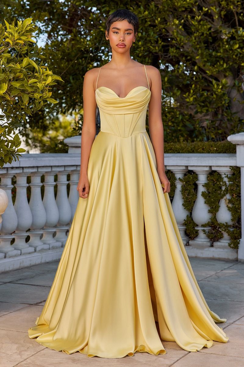 A-Line Pleated Thin Straps Luxe Satin Corset Bridesmaid Prom Dress 7481