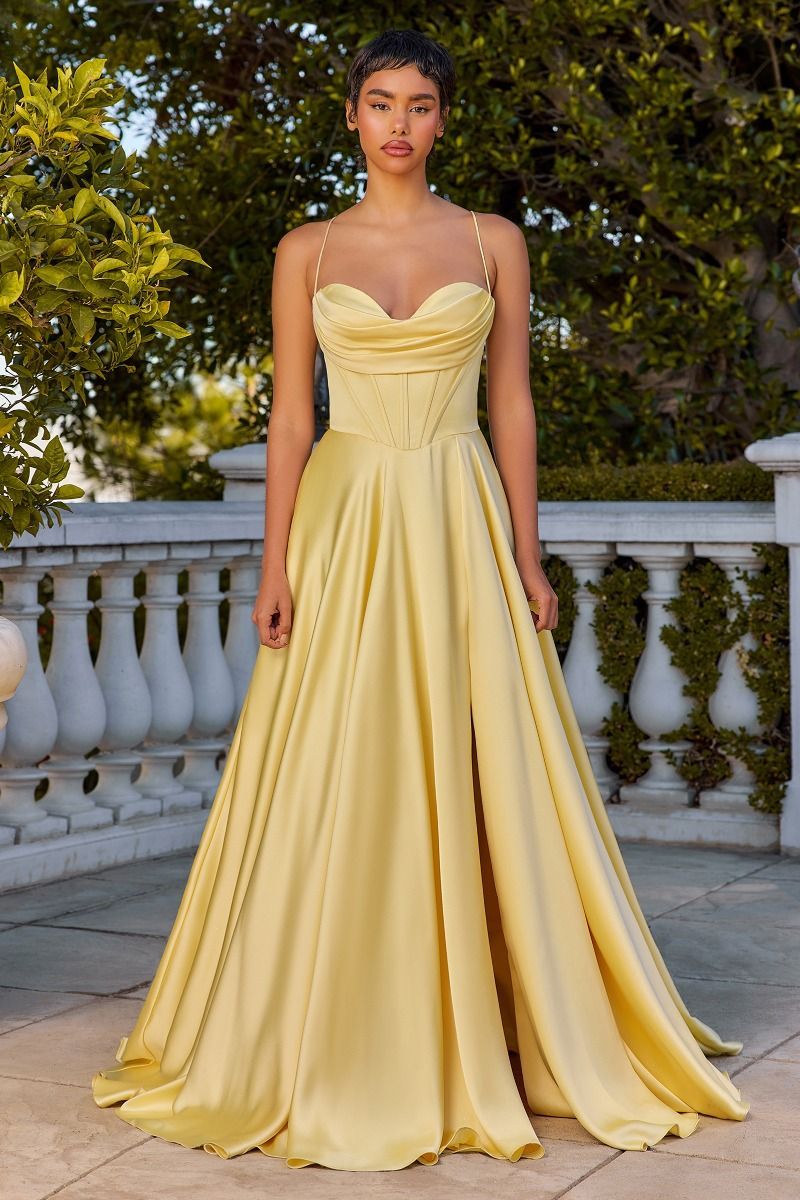 A-Line Pleated Thin Straps Luxe Satin Corset Bridesmaid Prom Dress 7481