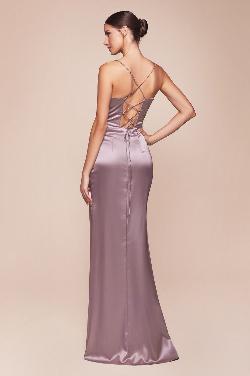 Fitted Corset Sweetheart Pleated Luxe Satin Lace-Up Gown 7483