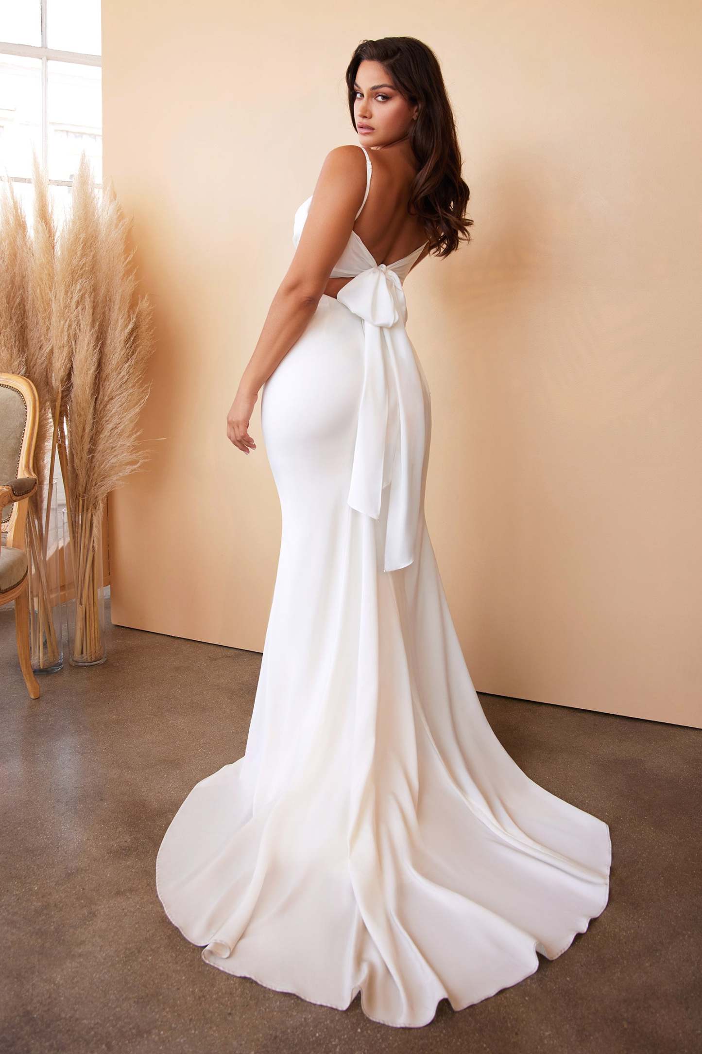 Tie-Back Sash Charmeuse Mermaid Gown #7487W