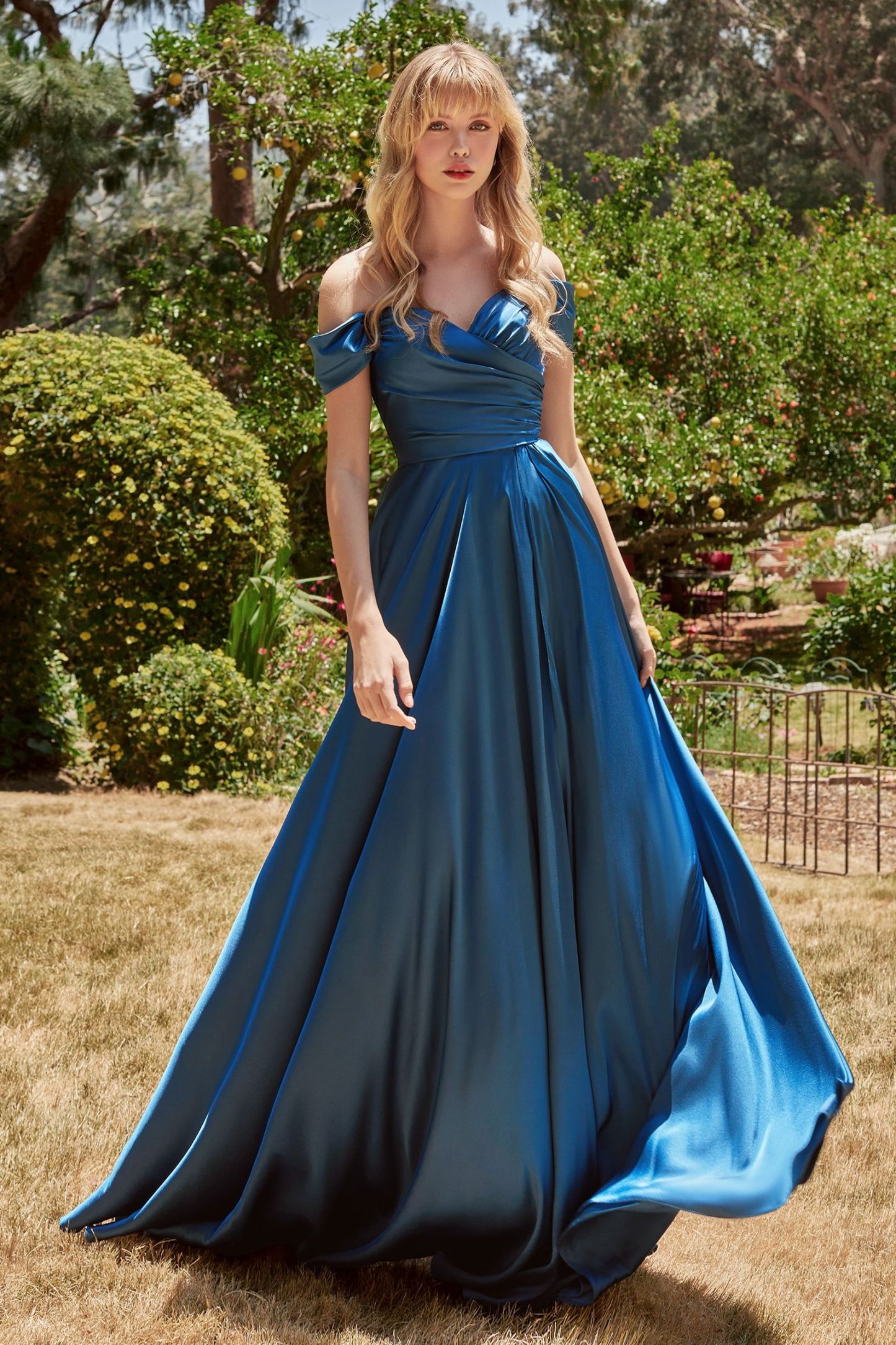 Curve A-Line Sweetheart Satin Off The Shoulder Dress 7493