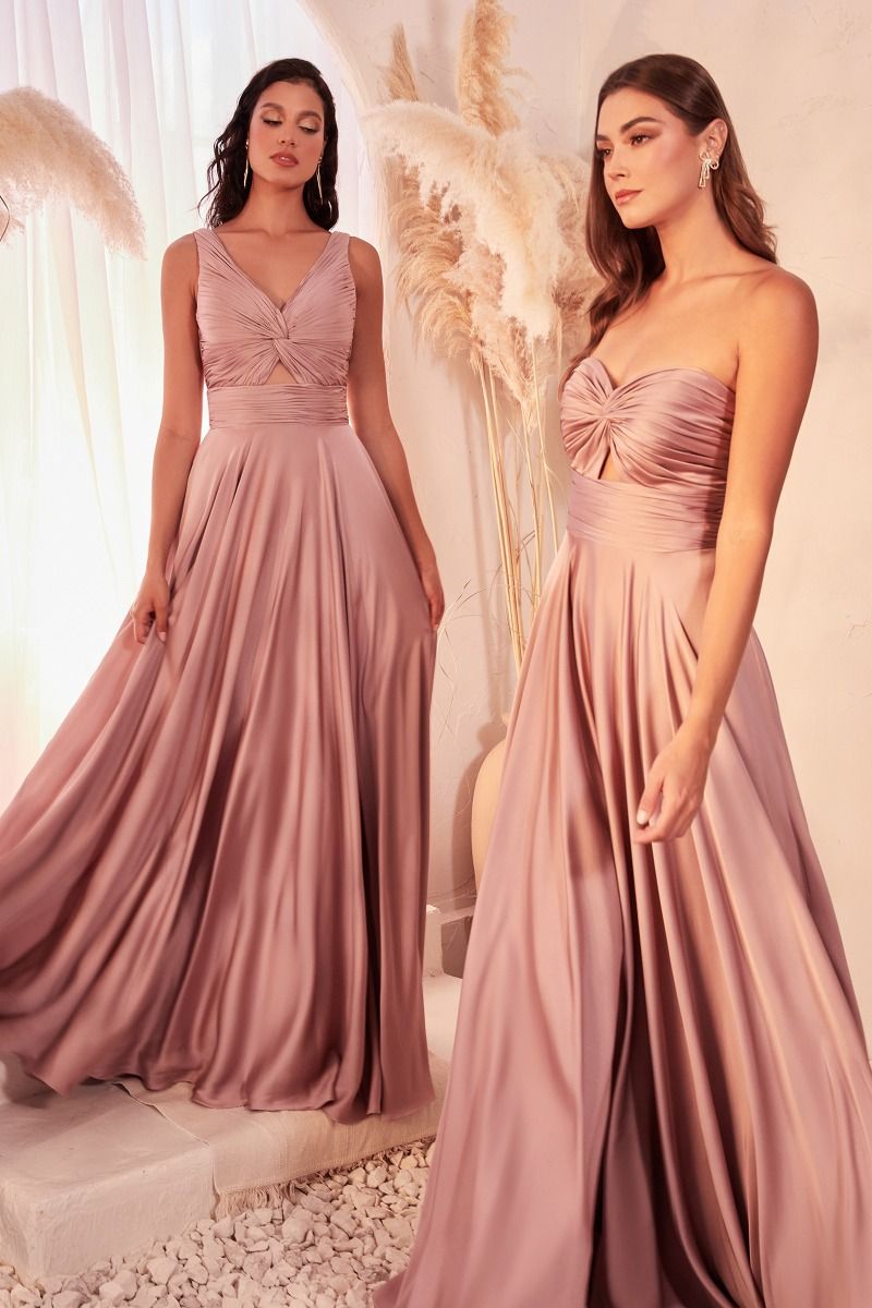 A-Line Straps V-Neck Satin Pleated Keyhole Dress 7497