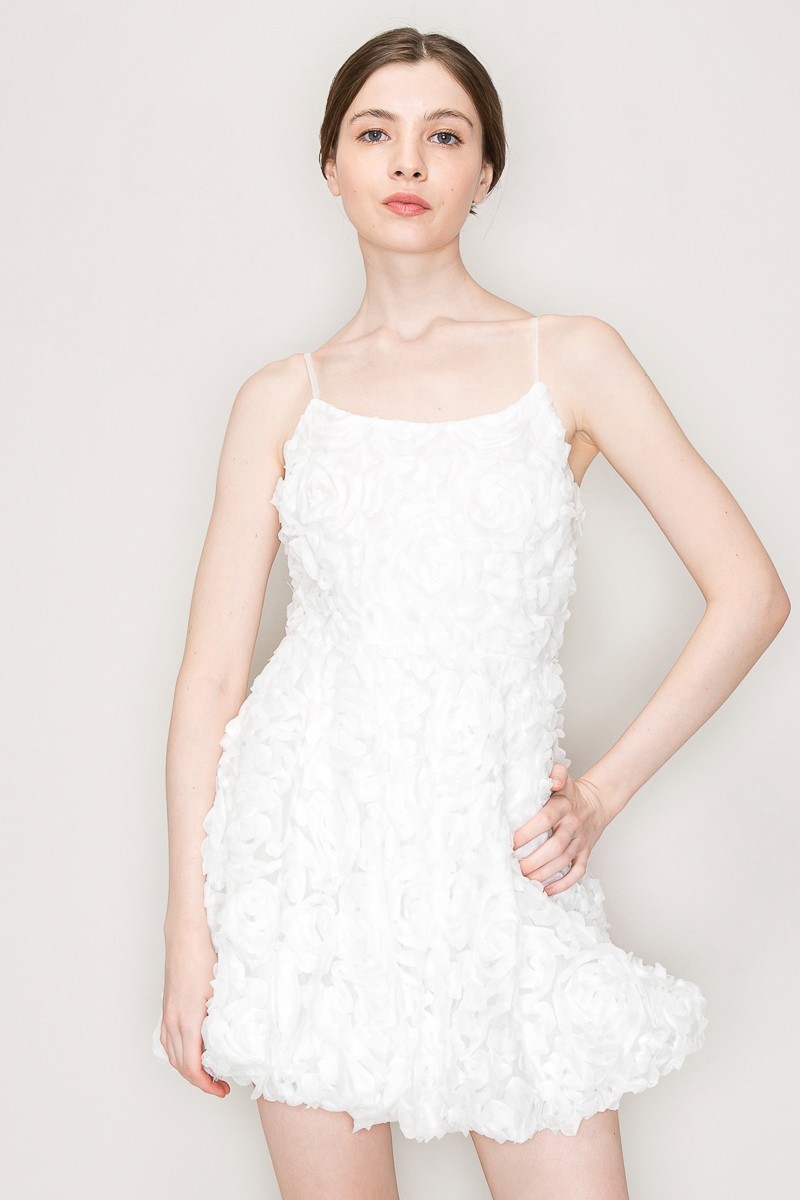 Cotton Sleeveless Floral Applique Mini Dress #23549179