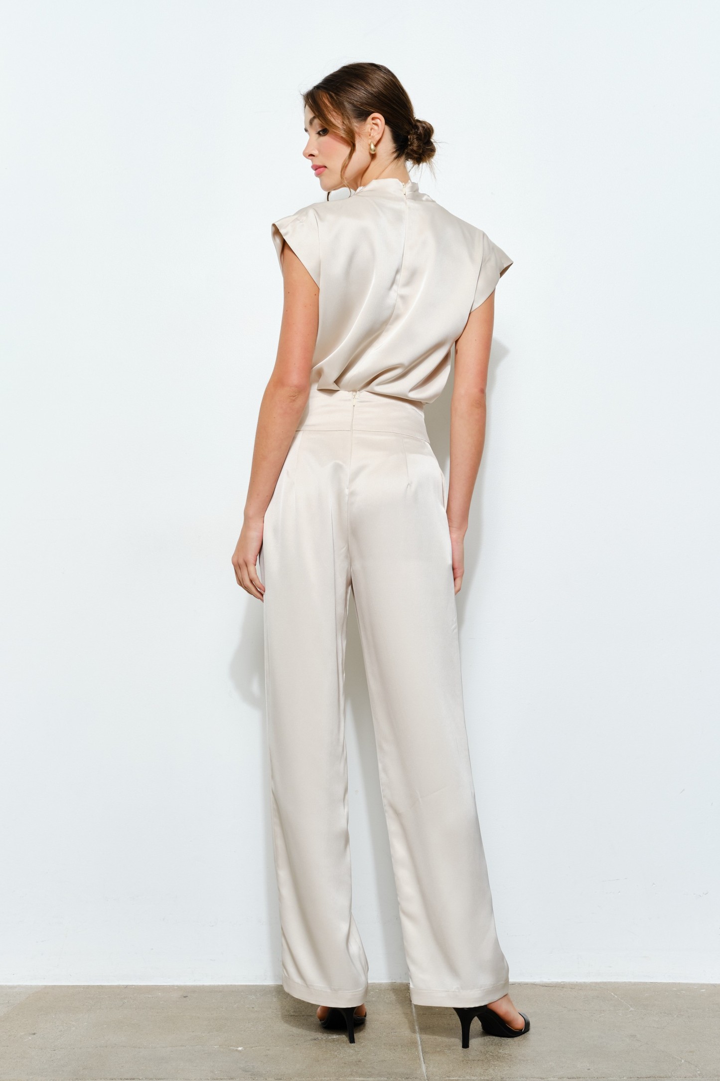 Satin Wide-leg Pants With Metal-accent Belt #23691199