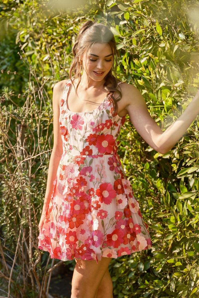 Sleeveless 3d Floral Embroidered Mini Dress-IDM12351-7