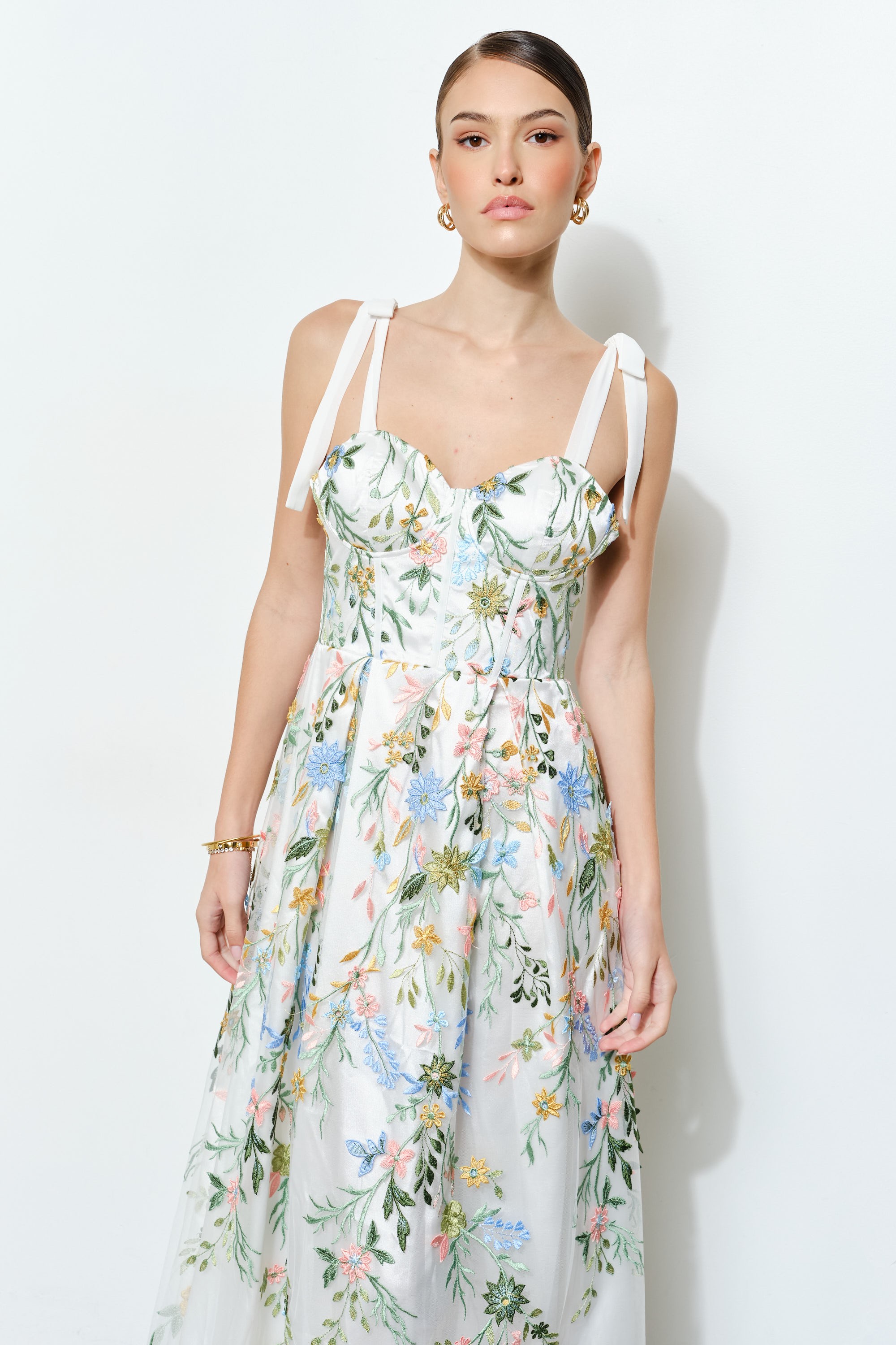 Romantic Floral Embroidered Mesh Midi Dress