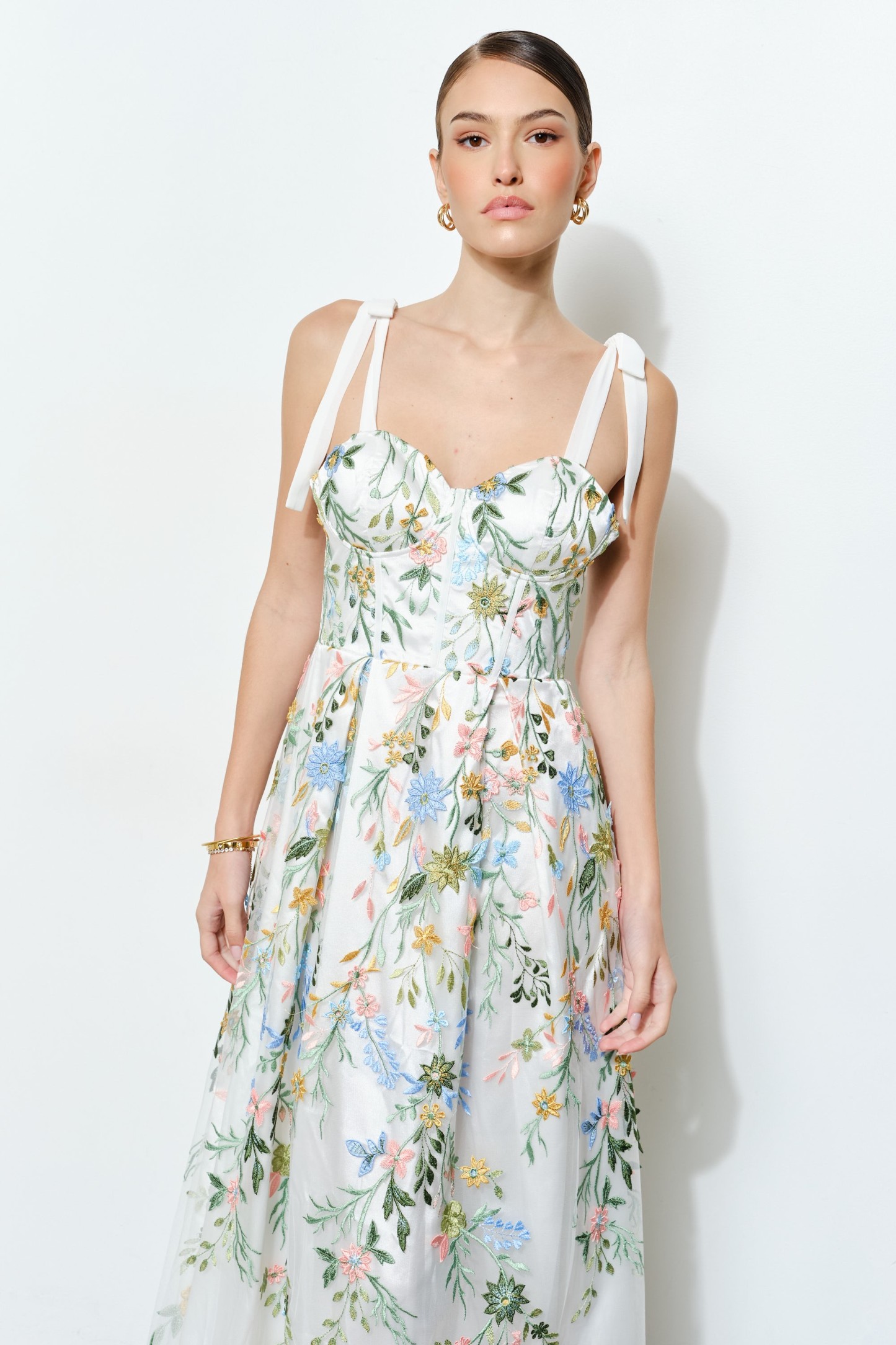 Romantic Floral Embroidered Mesh Midi Dress
