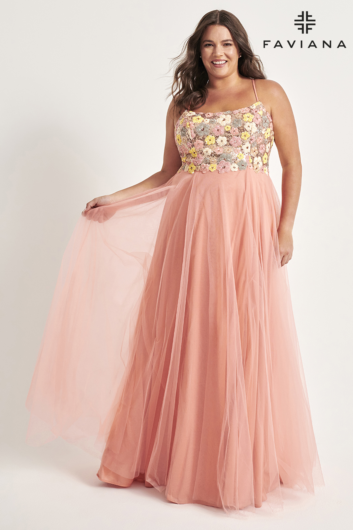 Long Novelty Sequin Tulle Scoop Neck Prom Dress 9557