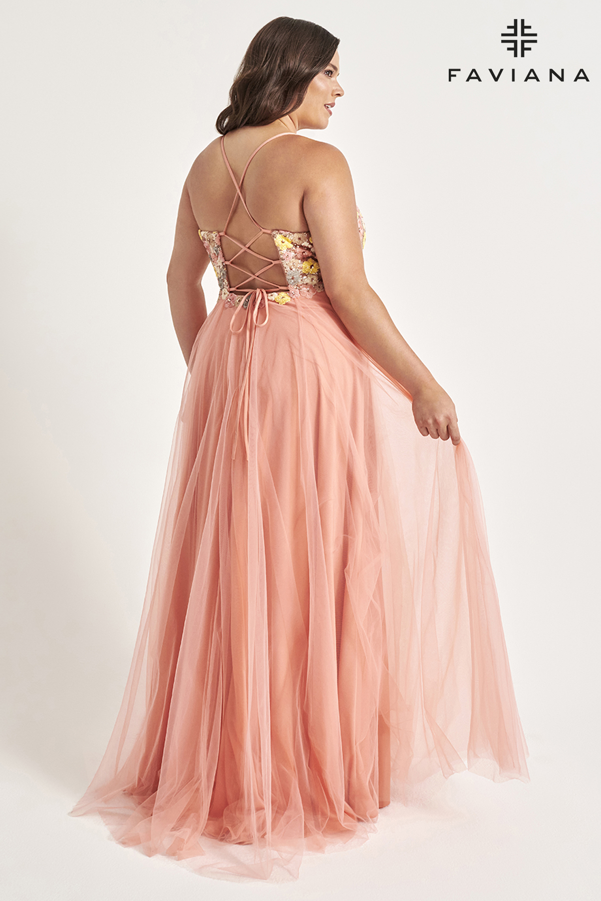 Long Novelty Sequin Tulle Scoop Neck Prom Dress 9557